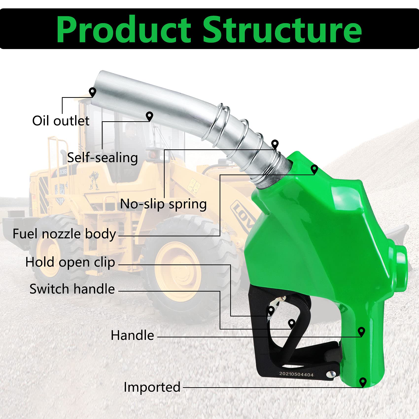 Azdele 1 Inch NPT Green Automatic Fueling Nozzle 1-3/16 Inches(OD=30mm) Spout Auto Shut Off Aluminum Alloy Diesel Petrol Fuel No