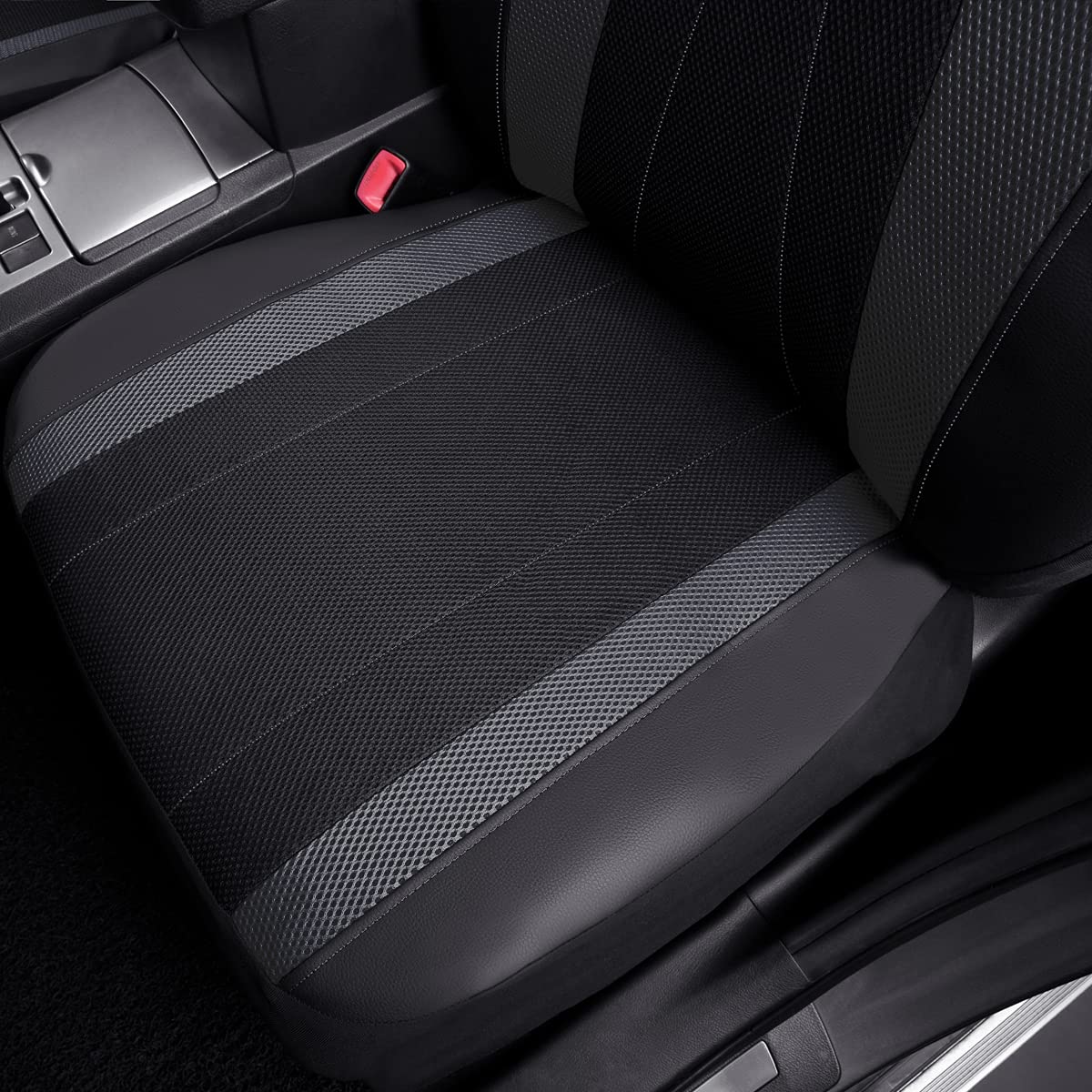 Flying Banner Car Seat Covers Full Set Faux Leather Air Mesh Breathable Man Lady Airbag Compatible Rear Bench Split 40/60 50/50 60/40 Truck Pick Up (Full Set -- Low Back, Black Gray)