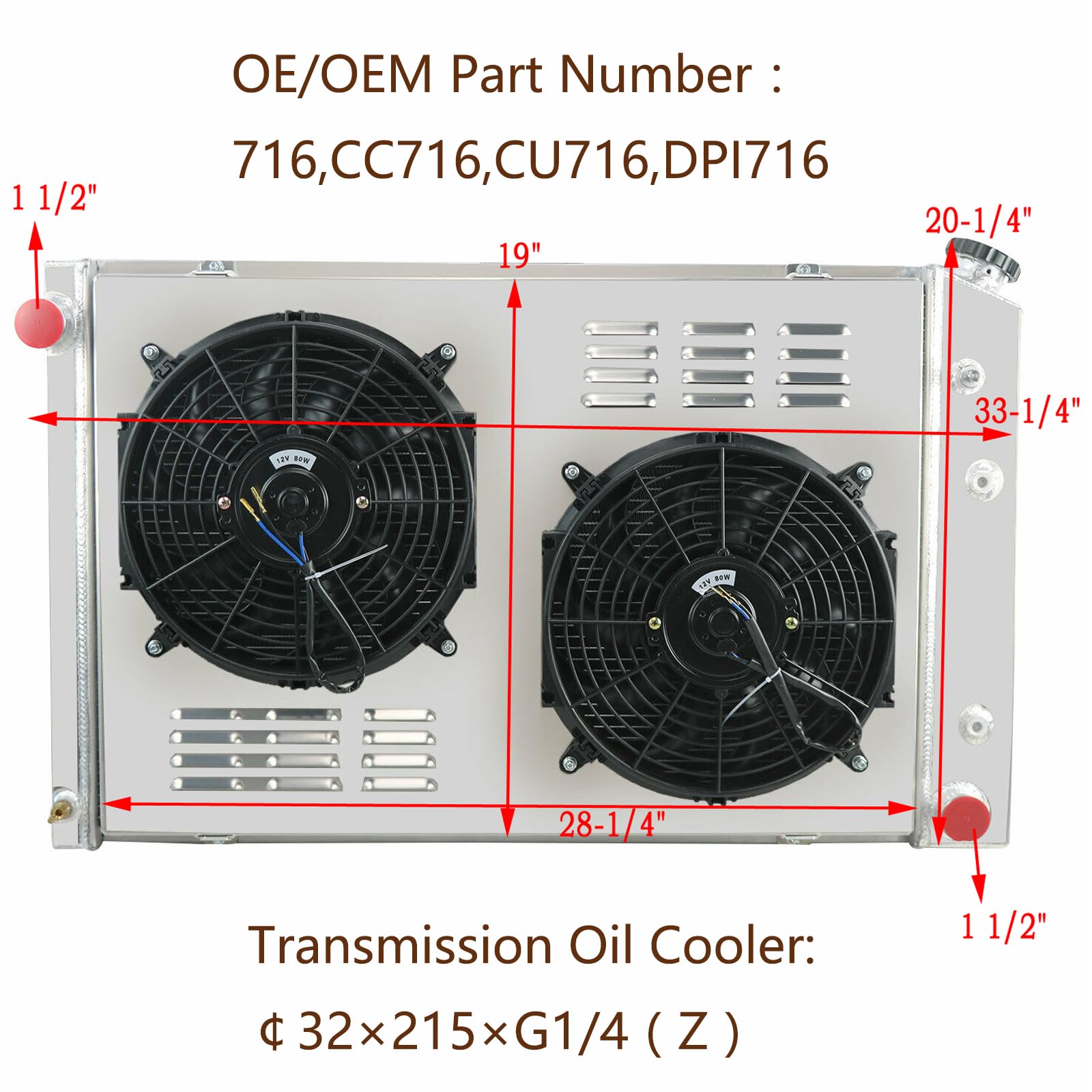 RadRace 3 Row Aluminum Radiator Shroud Fan Relay for 1973-1991 Chevy C30 C20 C10 C2500 C1500 K30 K20 K10 Pickup Blazer GMC Truck
