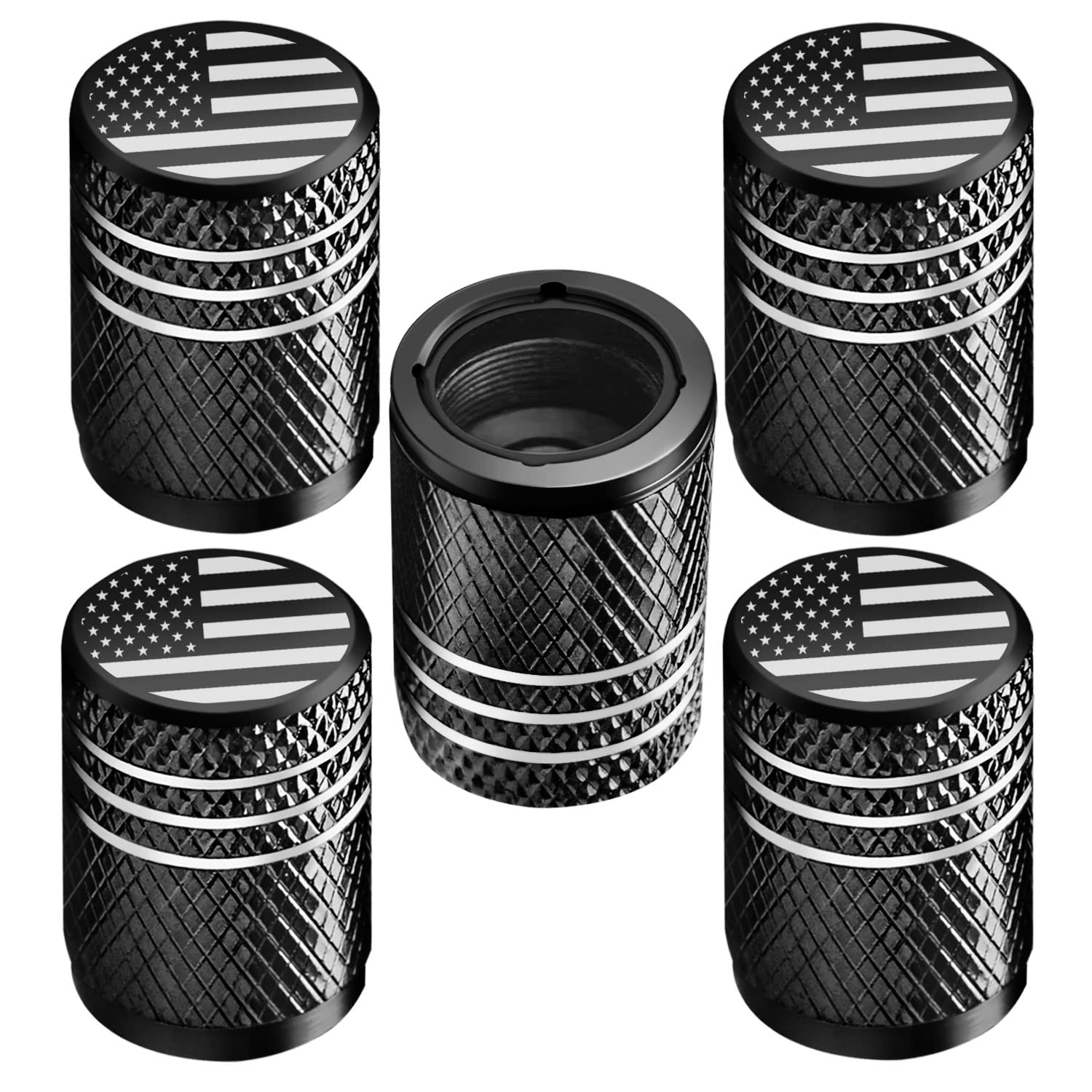 Tire Valve Stem Caps For Car Tire Cap 5 Pack Corrosion Resistant Leak-Proof Premium Alloy American Flag Universal For Car Bike T