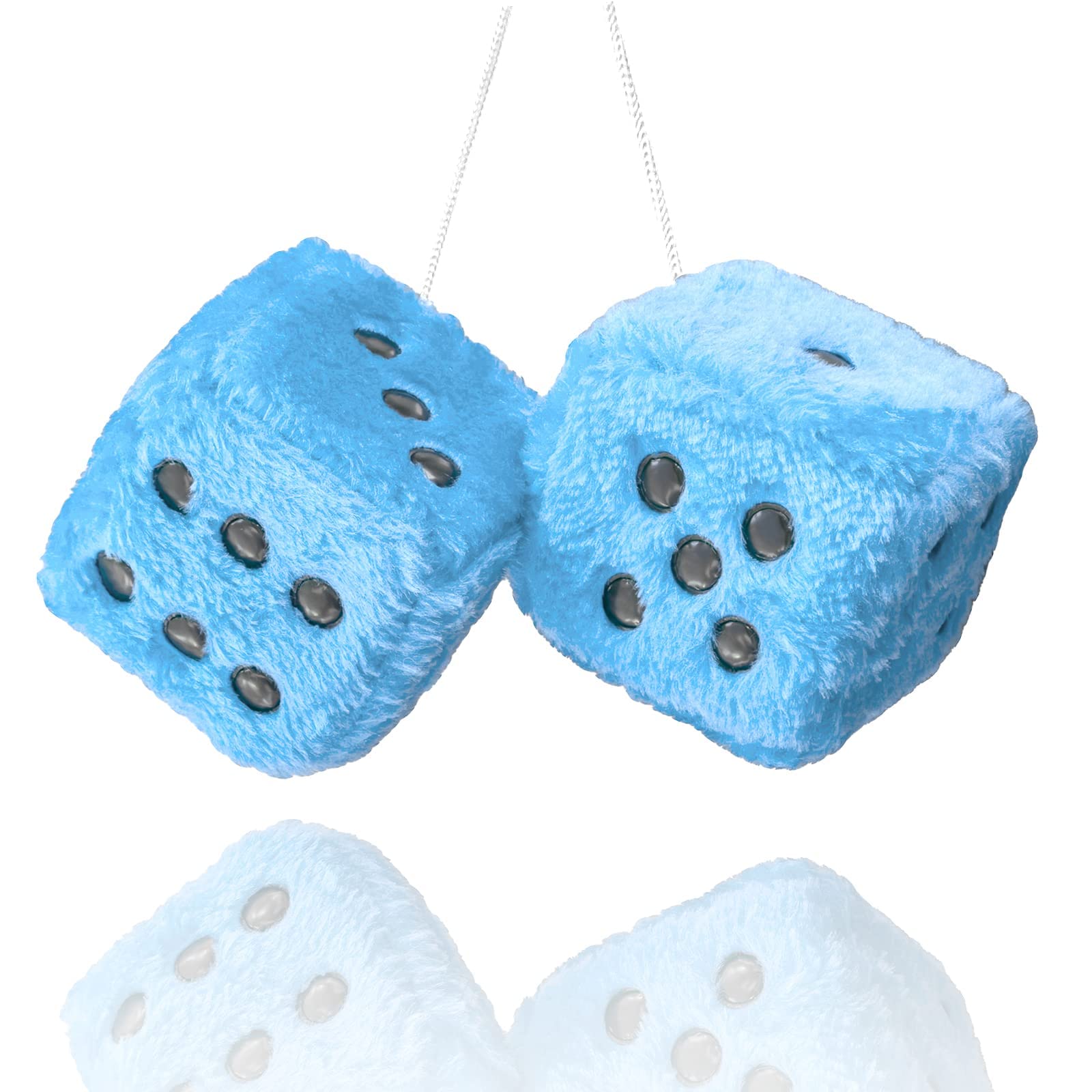 Fuzzy Plush Dice For Car Mirror, Pair Of Retro 3    Light Blue Dice With Black Dots For Car Interior Hanging Ornament Decoration