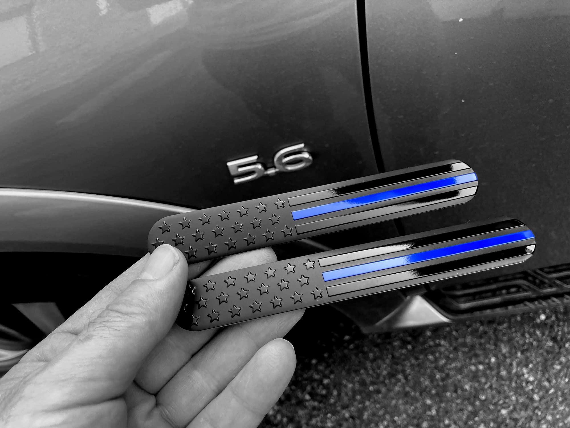 Everhitch Usa American Metal Flag Auto Fender Emblem For Cars Trucks 2-Pack (6X1, Black With Blue Line)