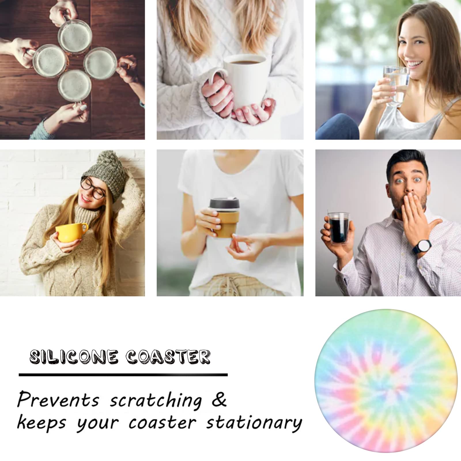 Rainbow Tie Dye Steering Wheel Cover for Women Men with 2 Pcs Car Coasters, Universal 14.5-15 Inch Rainbow Steering Wheel Covers