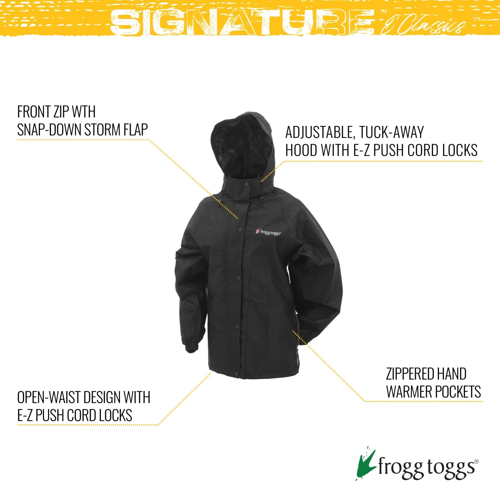 Frogg Toggs Women'S Standard Classic Pro Action Waterproof Rain Jacket, Black, Large