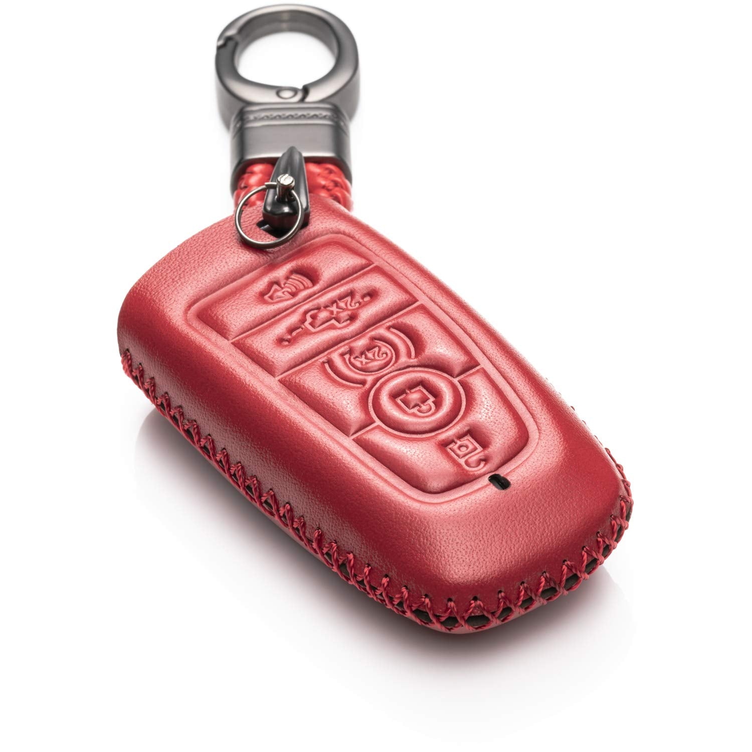 Vitodeco Leather Smart Key Fob Case Compatible With Ford Escape 2025, Bronco 2025, Explorer 2025, Edge 2025, Expedition 2025, F-150, Mustang 2025, F150 2025 And More Models (5-Button, Red)
