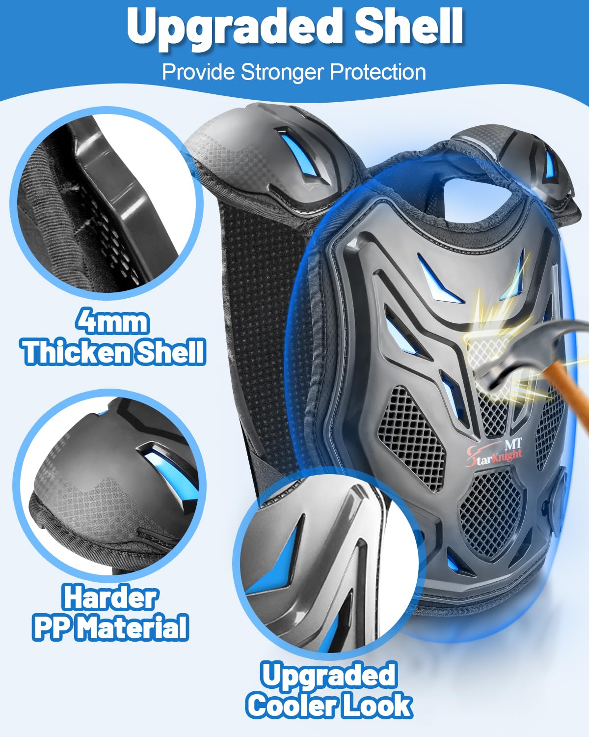 Starknightmt Kids Dirt Bike Gear-Upgraded Thicken Shell Youth Motorcycle Riding Professional Protective Gear Chest Protector Armor Suit For Motocross Cycling Off-Road Motorcycle Dirt Bike Kid, Blue