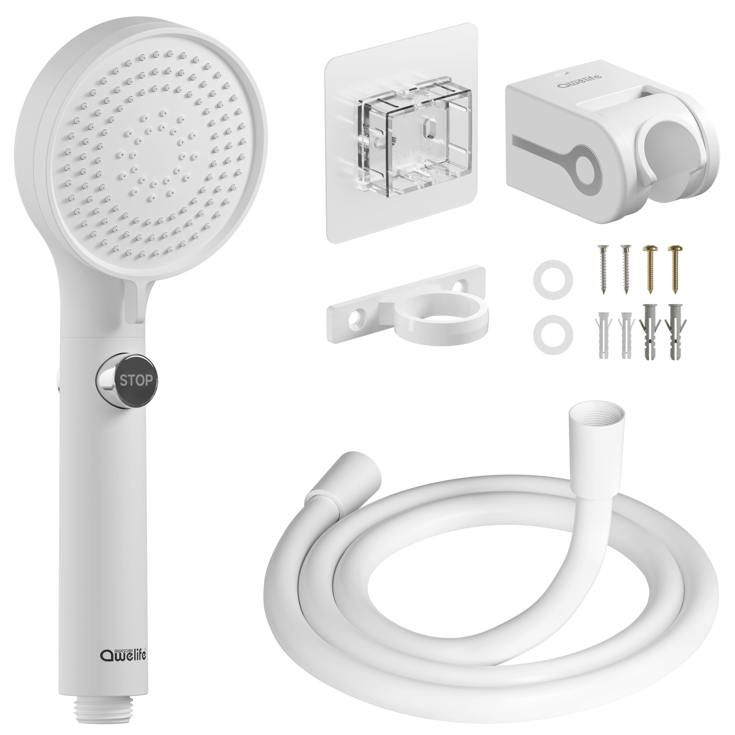 Rv Shower Head With Hose And On/Off Button, High Pressure 5 Mode Shower Head Replacement, Easy Install, White -Upgrade For Rv, C
