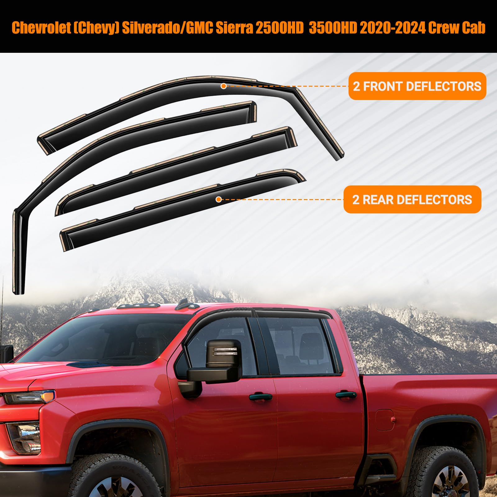 FormiPow Window Rain Guards for 2020-2025 Chevy Silverado & GMC Sierra 2500HD/3500HD Crew Cab, Glass in-Channel Window Deflector