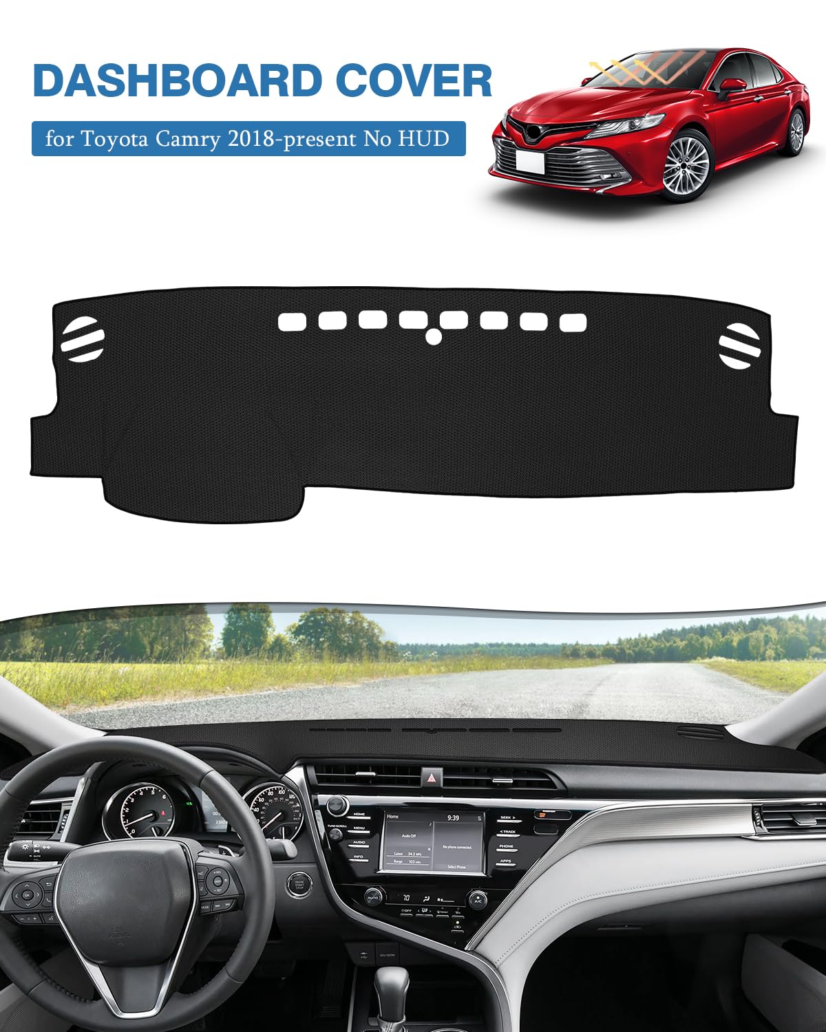 Fiilines Dash Cover For Toyota Camry 2018-2024 (No Hud), Camry Accessories Dashboard Cover Mat No Glare Sunshade Anti-Slip Pad P