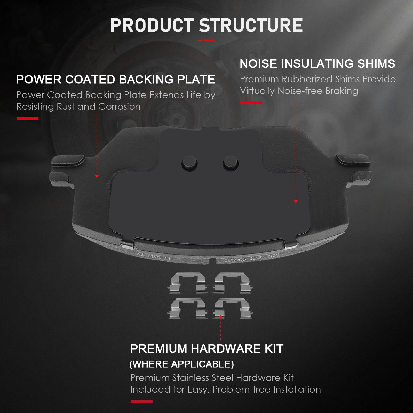 Cciyu D1811 Front Ceramic Disc Brake Pads Kit For Fiat 500X 2016-2018,For Jeep Compass 2016-2020,For Jeep Renegade 2015-2019 4Pc