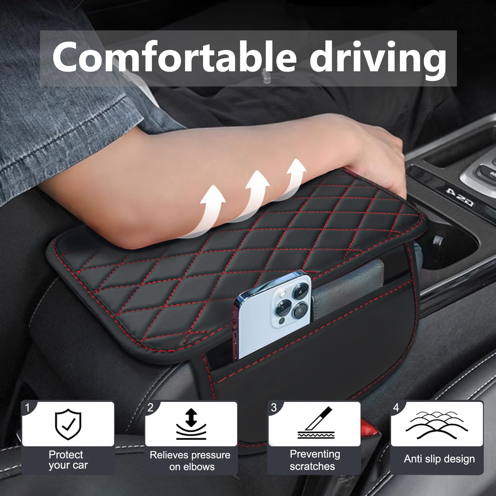 Car Center Console Cover Leather Armrest Cover Cushion With 2 Storage Bags Universal Car Armrest Seat Box Pad Car Interior Acces