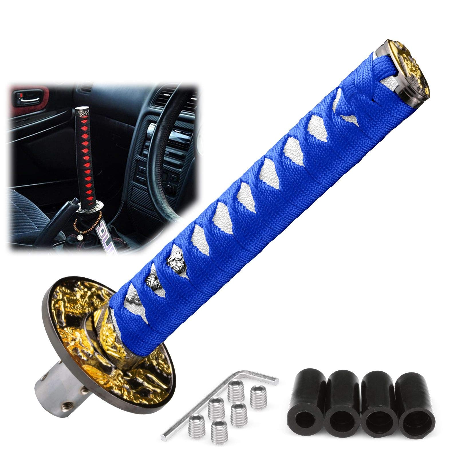 Ezautowrap 20Cm Blue White Shift Knob Samurai Sword Alloy Katana With Adapter Universal