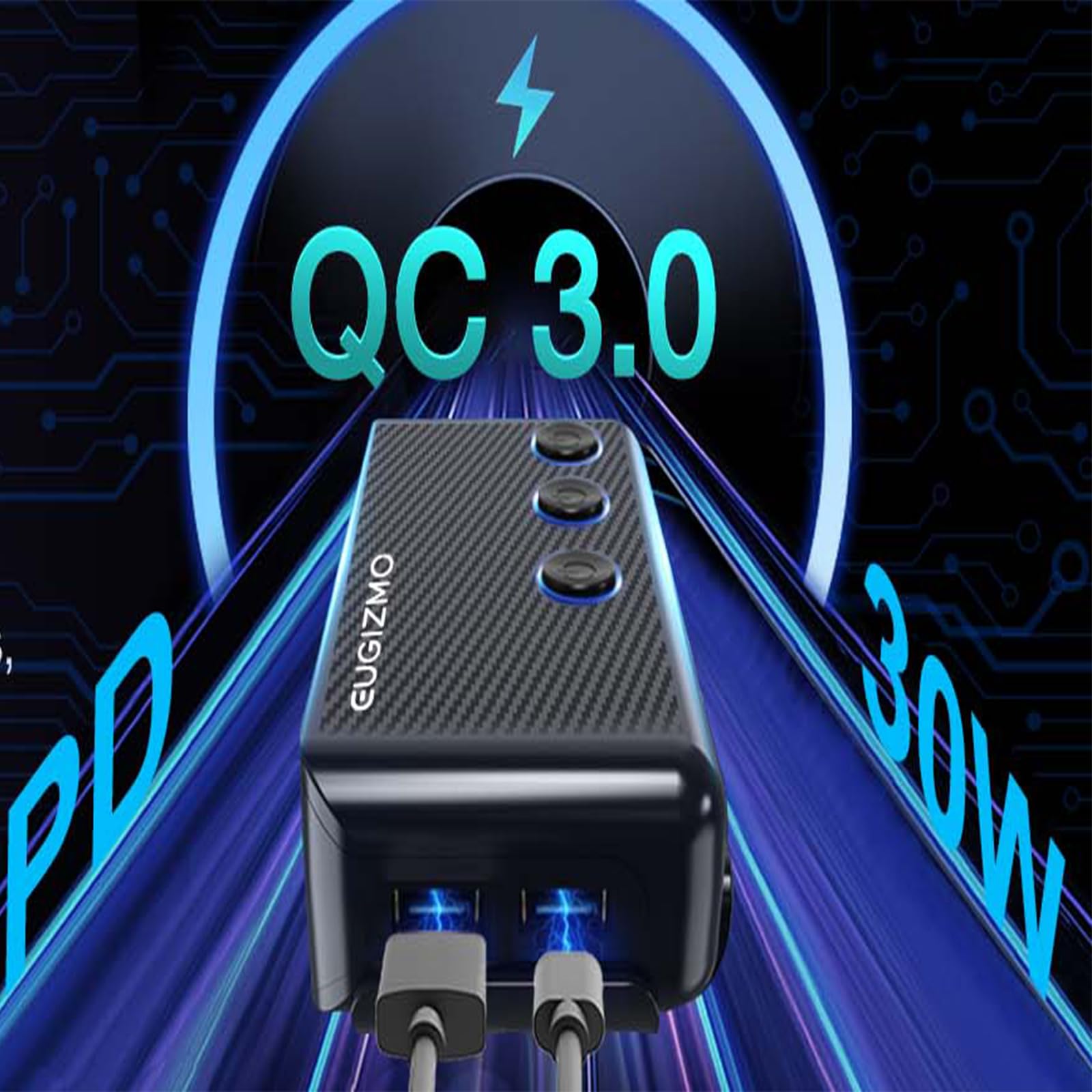 Eugizmo Car Cigarette Lighter Splitter, 200W Power Outlet 3 Socket 12V/24V Car Cigarette Lighter Plug Adapter Usb Charger Extens