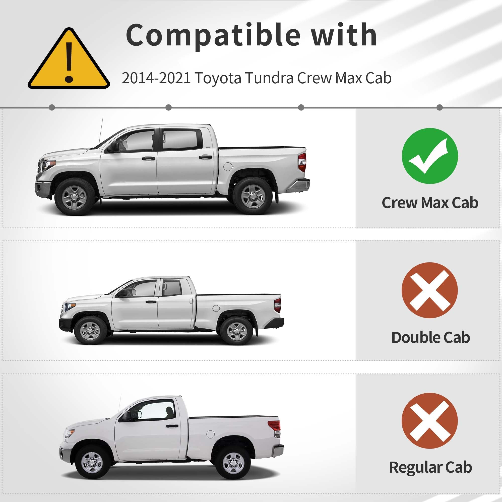 Oedro Floor Mats Compatible With Toyota Tundra Crewmax Cab 2014-2021, Custom Fit Front & 2Nd Row Liner Set (With Coverage Under