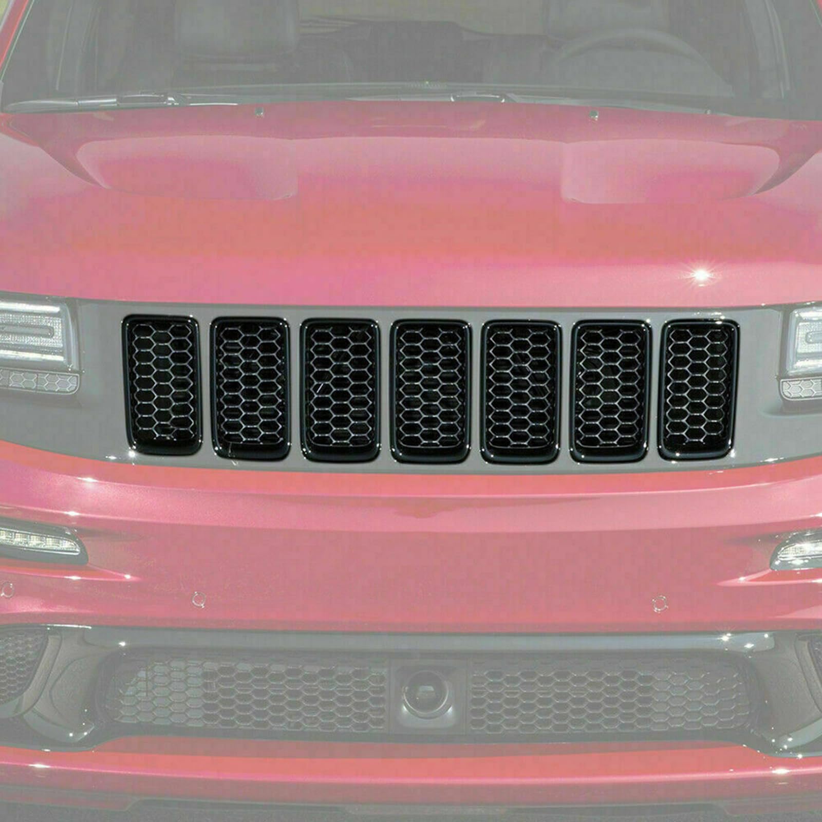 Kyyet 7Pcs Front Bumper Rings Grill Vent Insert Trim Cover Compatible With 2014 2015 2016 Jeep Grand Cherokee Gloss Black