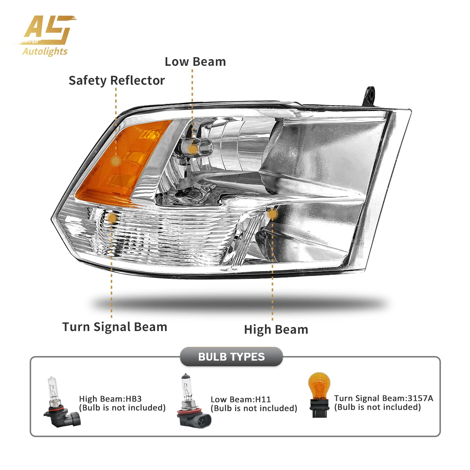 As Headlight Assembly Compatible With 2009 2010 2011 2012 2013 2014 2015 2016 2017 2018 Dodge Ram 1500/10 11 12 13 14 15 16 17 1