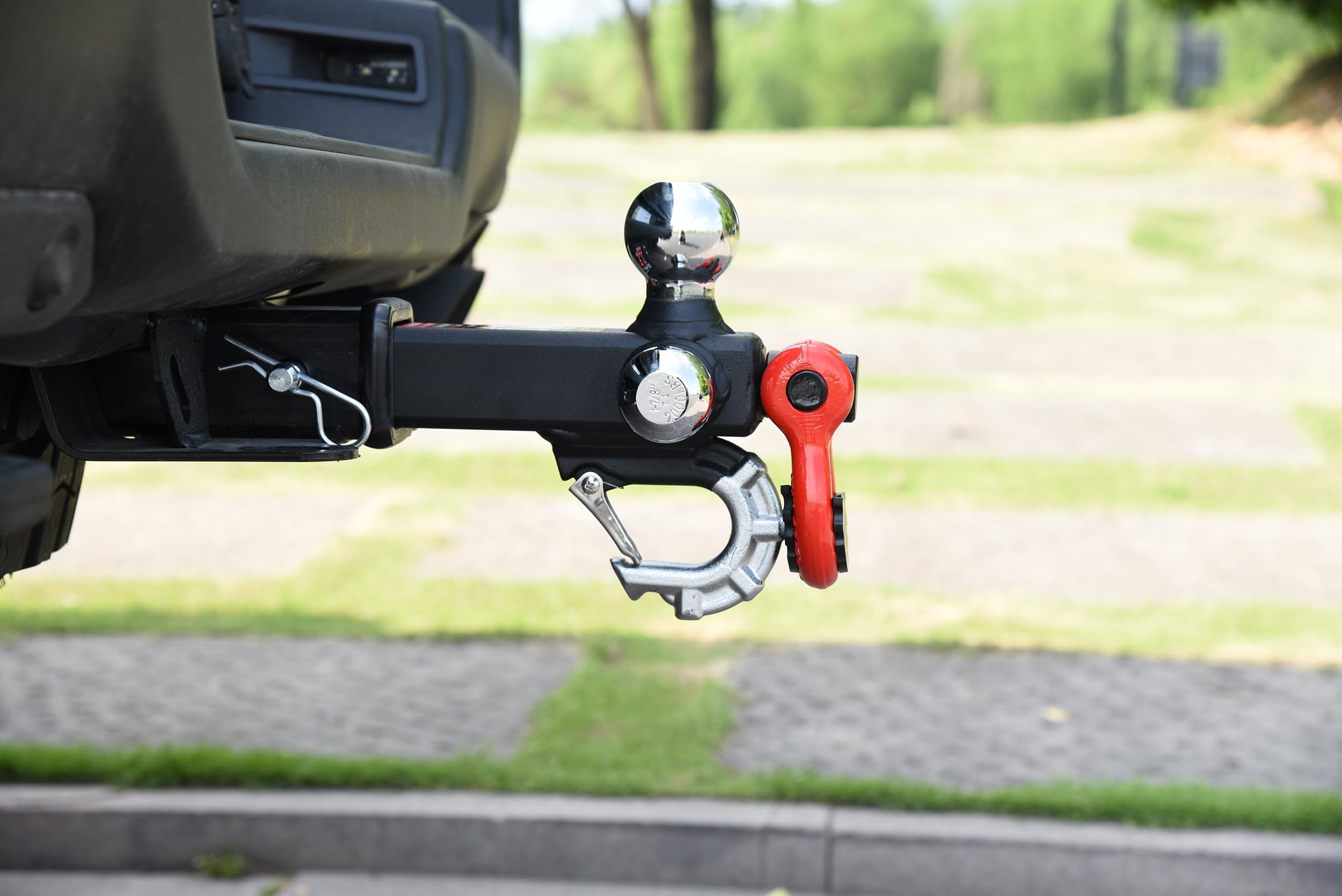 REYSUN Trailer Hitch Tri-Ball Hitch with Rotatoble Tow Shackle and Tow Hook, fits for 2-inch Receiver, Chrome Trailer Ball