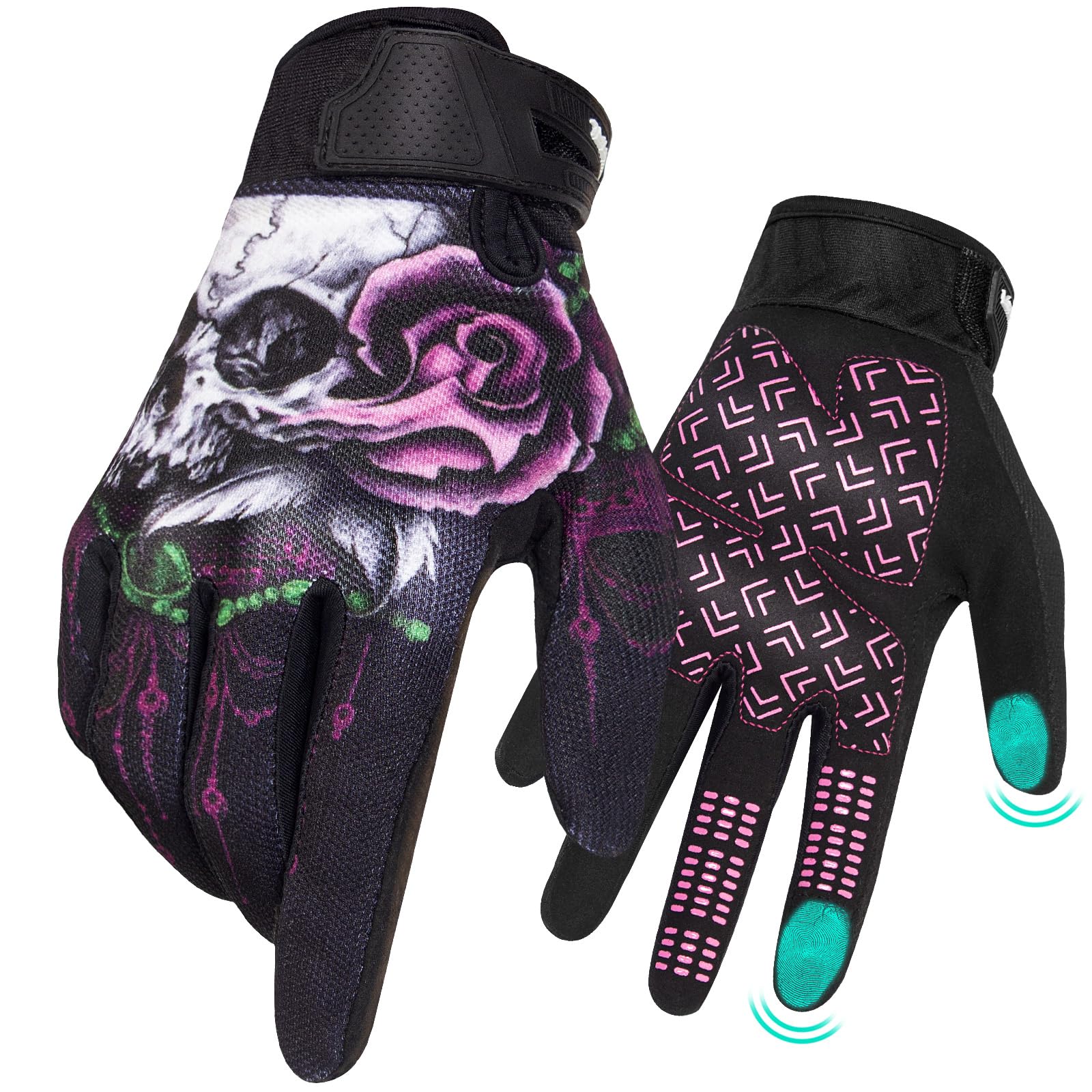 Rigwarl Motorcycle Gloves For Women Touchscreen, Breathable Pink Riding Gloves Womens Non-Slip, Designed Riding Gloves Motorcycle Womens Full Finger For Mountain Bike Cycling Atv Mtb Gloves