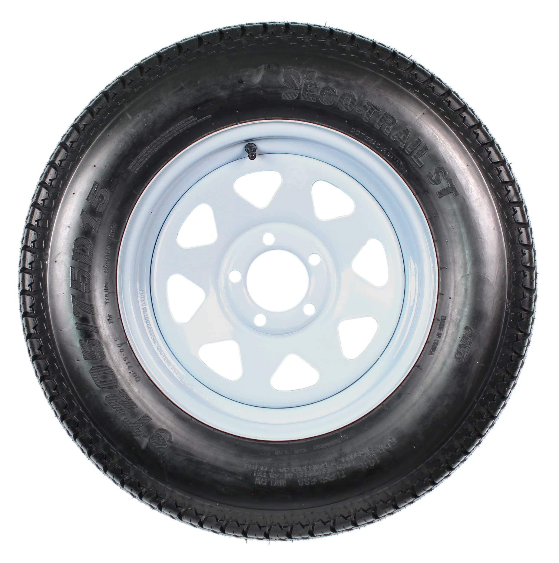 Ecustomrim Trailer Tire On Rim St205/75D15 F78-15 205/75-15 Load Range C 5 Lug Wheel White Spoke - 2 Year Warranty W/Free Roadsi