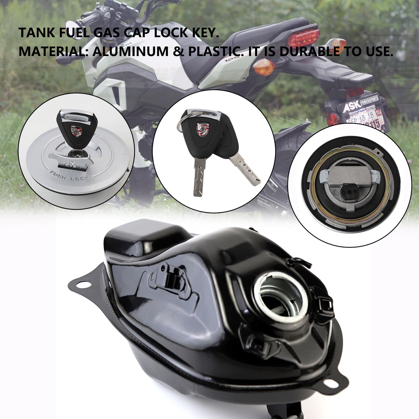 Minho Motorcycle Gas Cap with Lock Made of Aluminum Alloy Material Compatible with Honda Grom Msx125 SF,0pening Method: Filp-ope