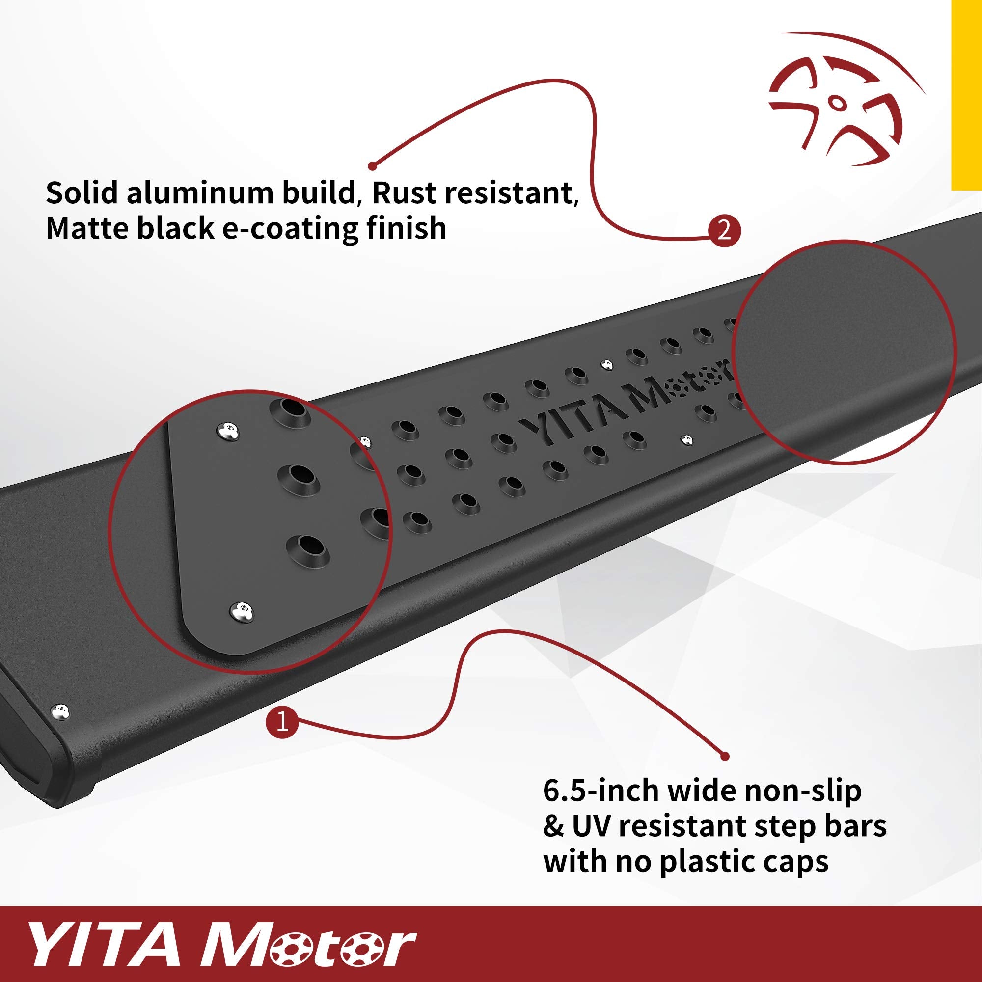 Yitamotor 6.5 Inches Running Boards Compatible With 2009-2018 Dodge Ram 1500 & 2010-2022 2500 3500 Crew Cab Black Textured Nerf