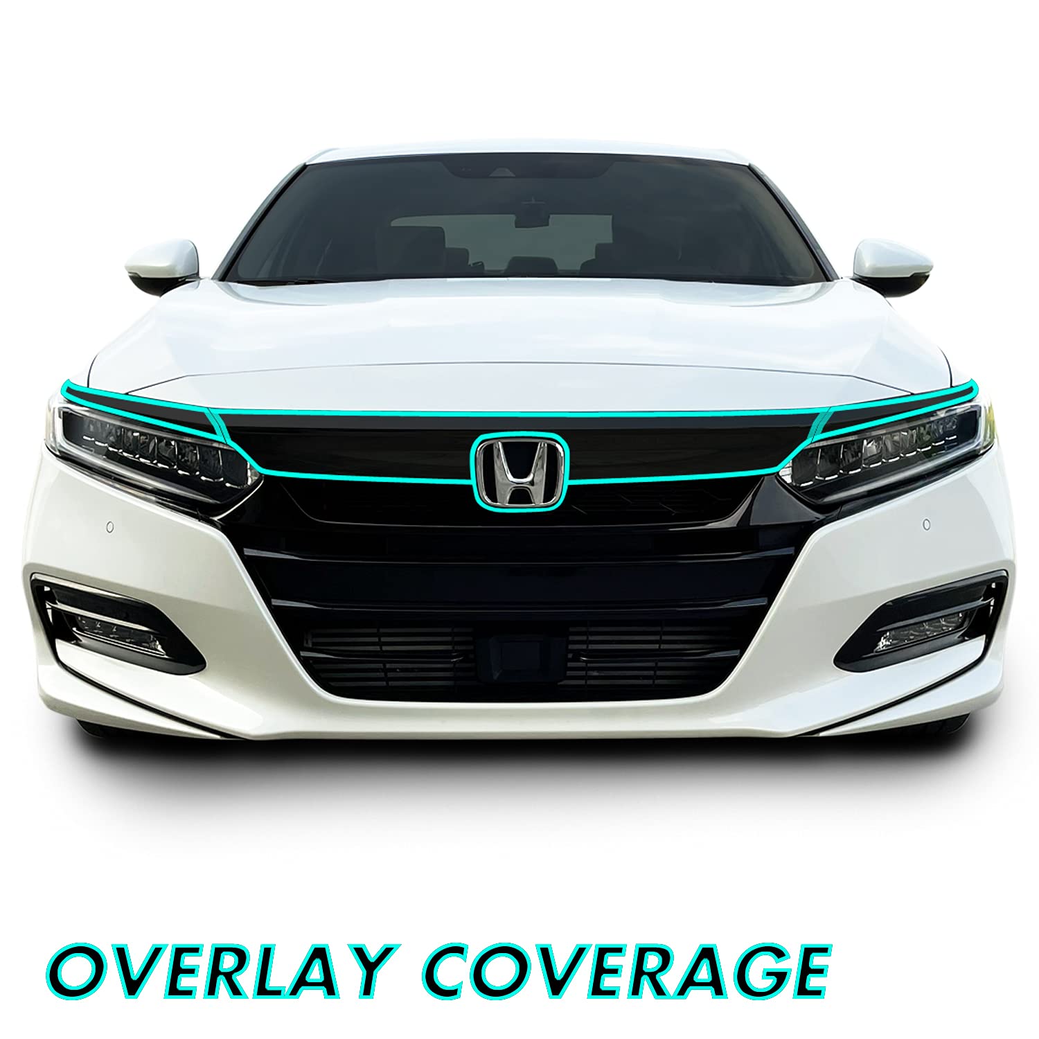 Slickmod Chrome Delete Blackout Vinyl Overlay For 2018-2020 Honda Accord Sedan Front Grill Trim (18-20 Front Grill, Gloss Black)