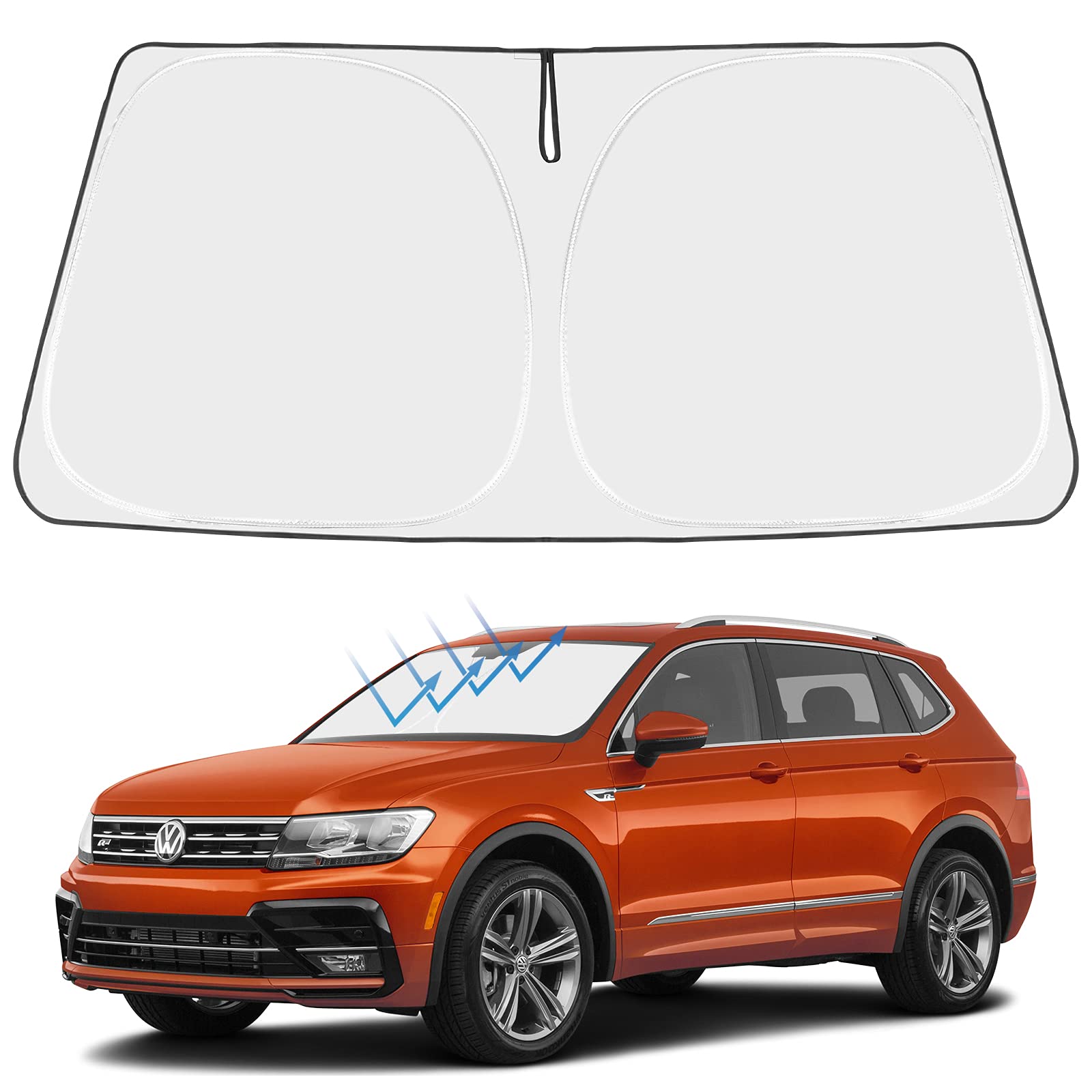 Proadsy 2024 Upgrade Front Windshield Sun Shade Foldable Sunshade Protector Custom Fit 2018-2024 Volkswagen VW Tiguan Crossover,