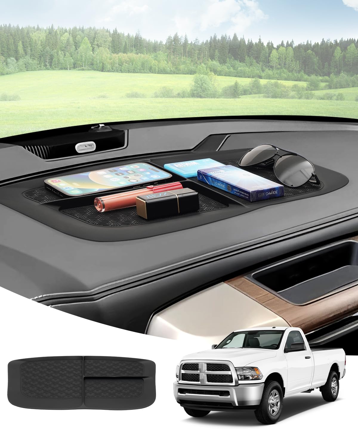 Karltys Ram Dash Mat for 2011-2018 Dodge Ram 1500 2500 3500, Upgraded Silicone Dashboard Mat Liner for Ram 1500 Accessories, Mul