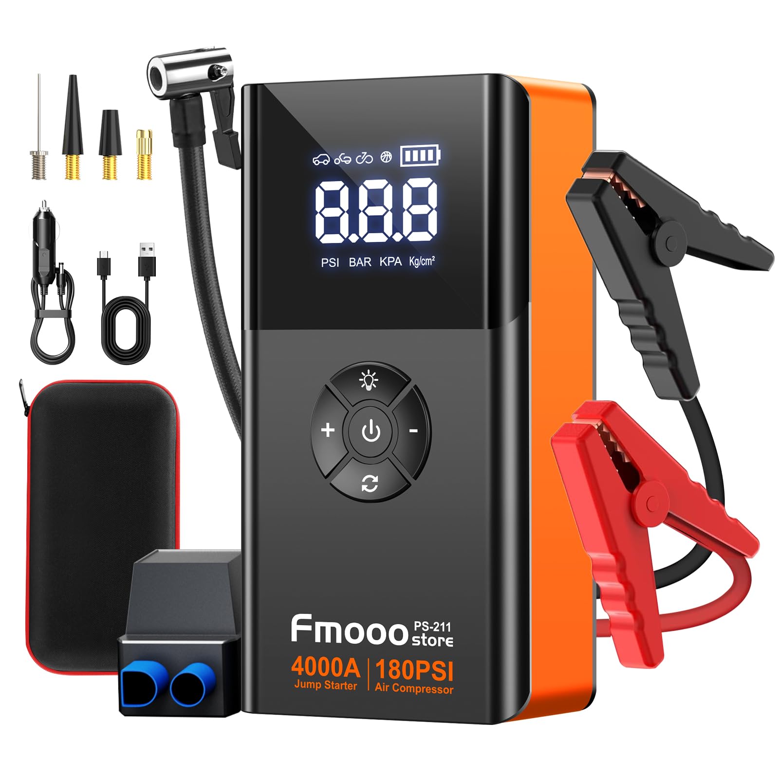 Portable Car Jump Starter with Air Compressor, 4000A 180PSI Car Battery Jump Starter Battery Pack (10L Gas/8L Diesel), 12V Car J