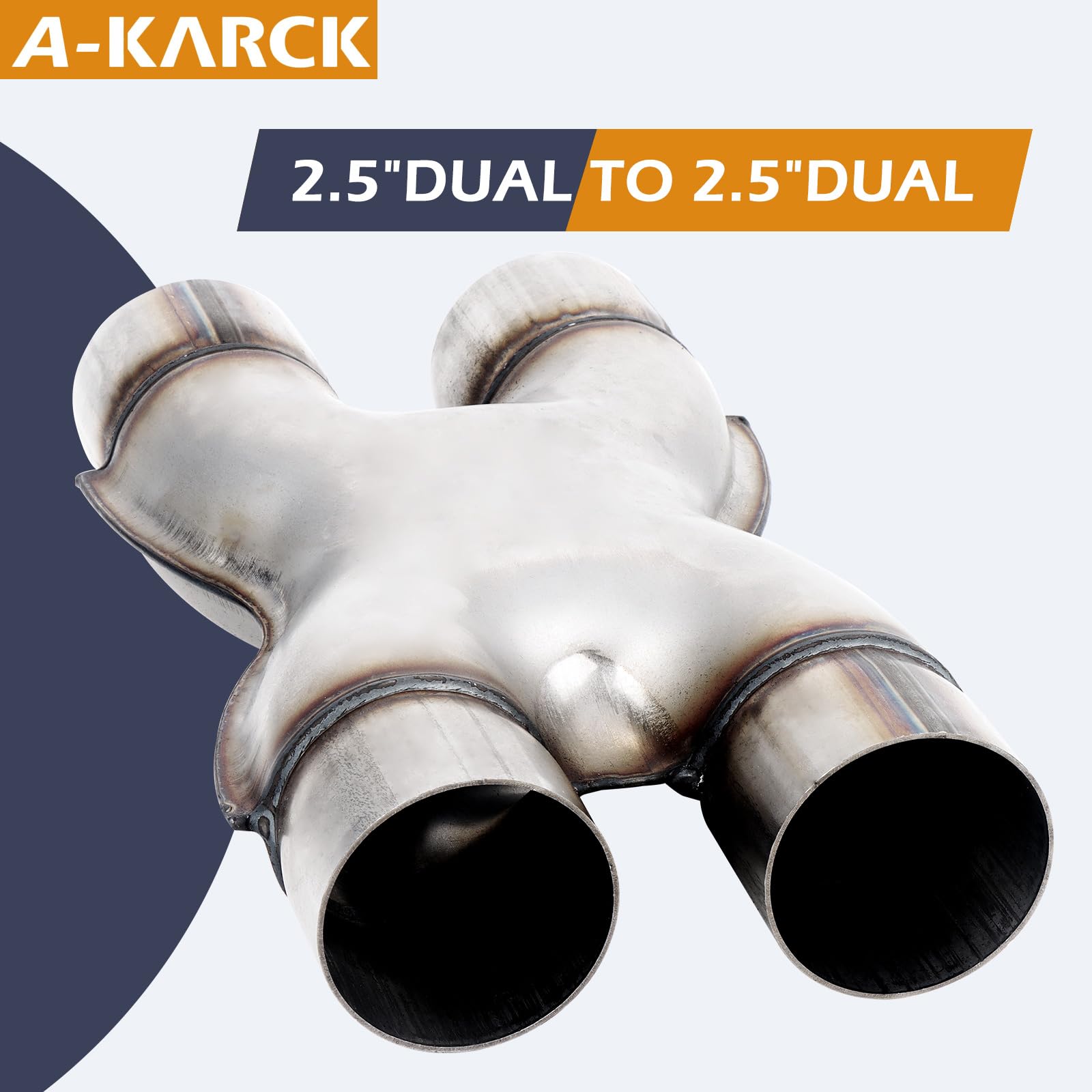 A-Karck Exhaust X Pipe Dual 2.5'' Inlet, 12'' Long Dual 2.5'' Outlet Stainless Steel X Pipe For Smoother Exhaust (Wide-Edge)