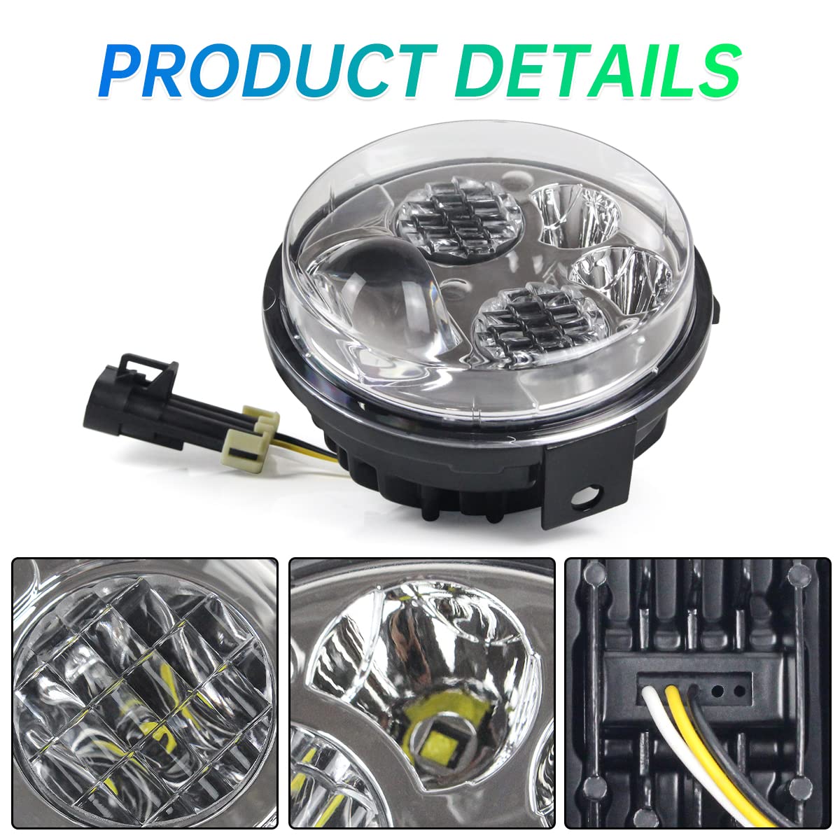 Cpowace Led Headlight For Brute Force Accessories, Pair Chrome 12V 4.5 Inch High Low Beam Front Head Lamp Assembly Compatible Wi