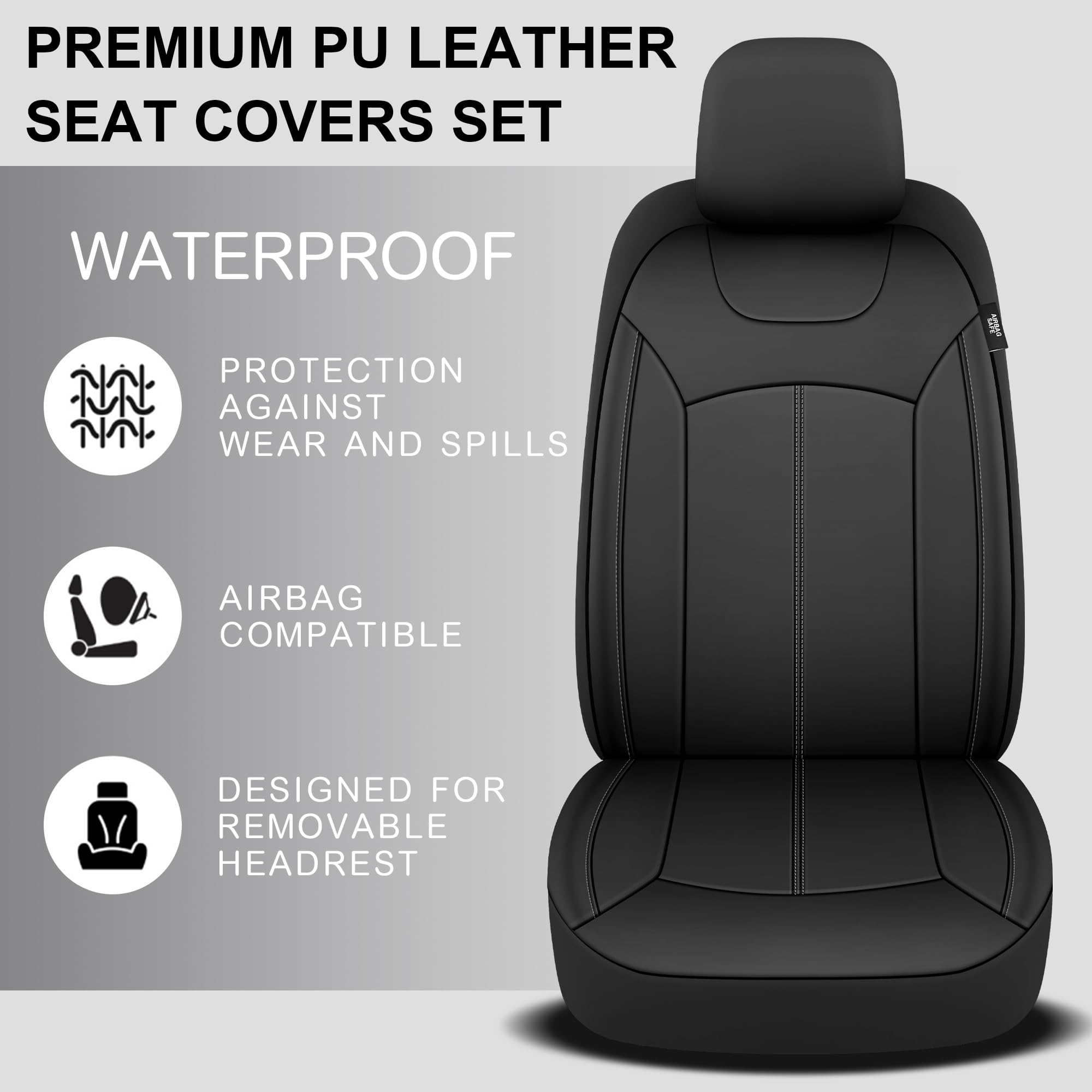 Pariiaotin Premium Leather Car Seat Covers Front Set, Waterproof Stain-Resistant Seat Covers For Cars, Universal Automotive Inte