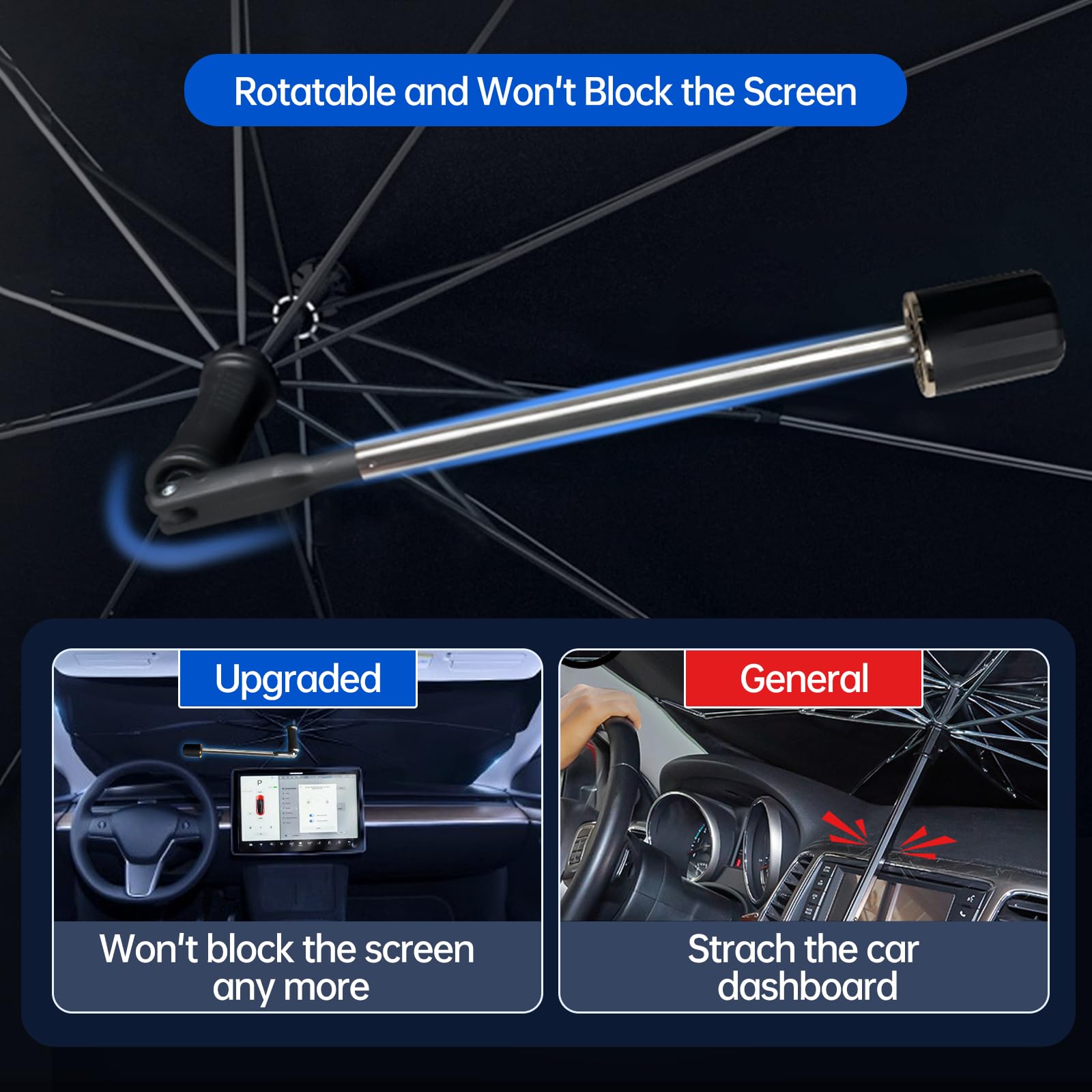 Car Windshield Sun Shade Umbrella, Upgraded Car Windshield Cover Sunshade 360 Rotation Bendable Shaft, Uv Block For Car Front Wi