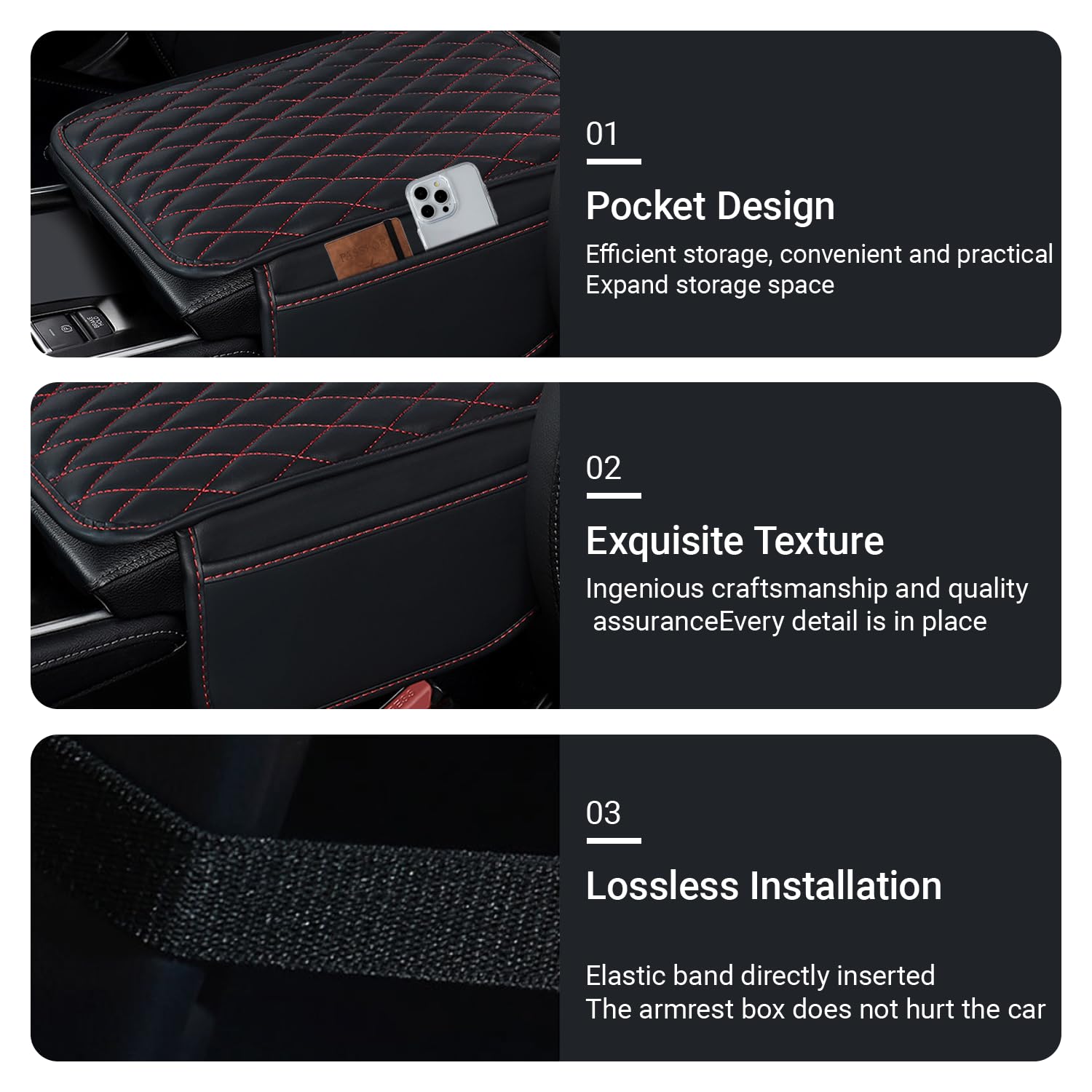 YYTQP Car Center Console Cover, Leather Armrest Seat Box Cover with 2 Storage Bags, Universal Car Armrest Seat Box Pad Car Decor