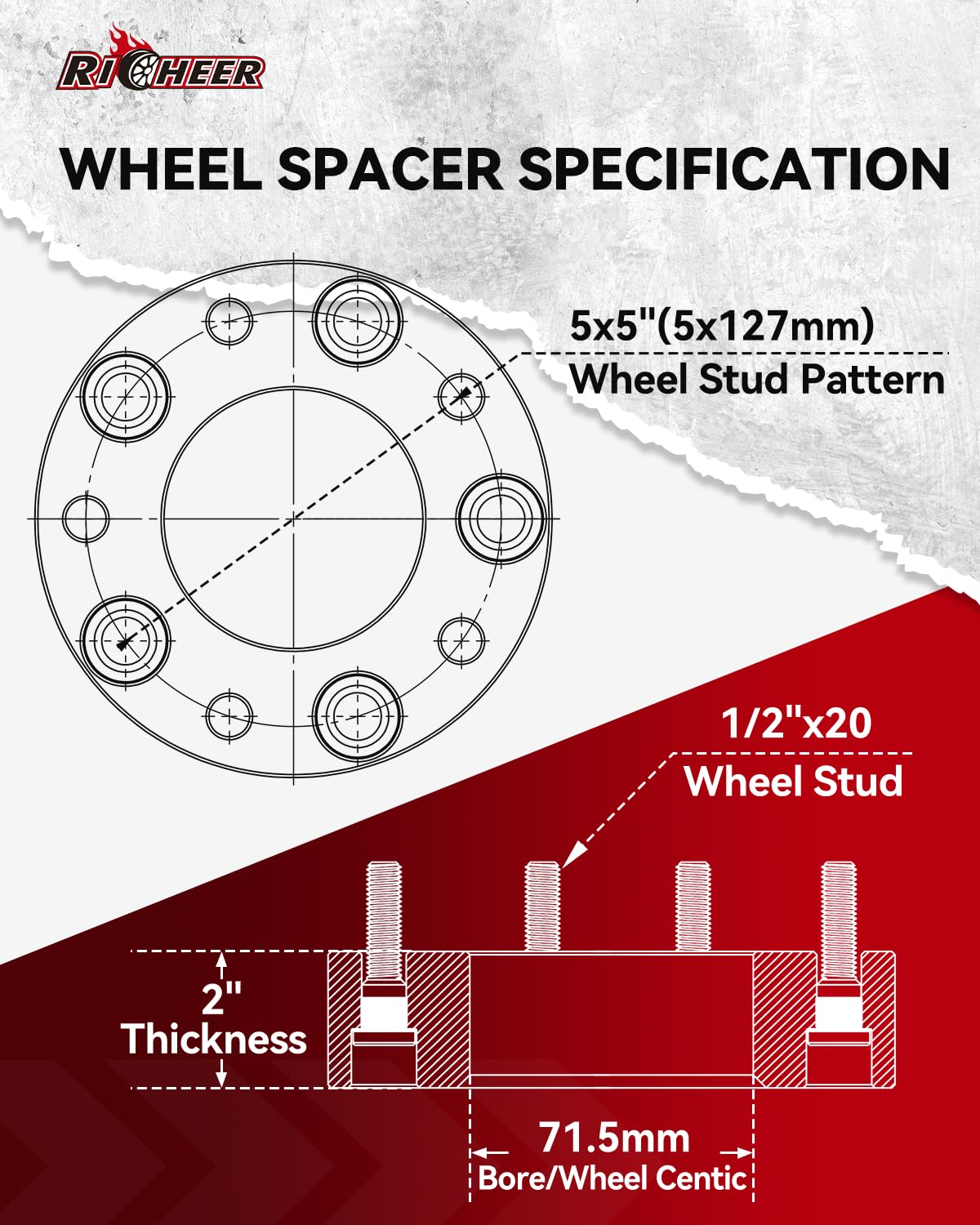 Richeer 5X5 Hubcentric Wheel Spacers For 2007-2017 Wrangler Jk Jku 1999-2009 Grand Cherokee Wj Wk 2006-2010 Commander Xk, 4Pcs 2