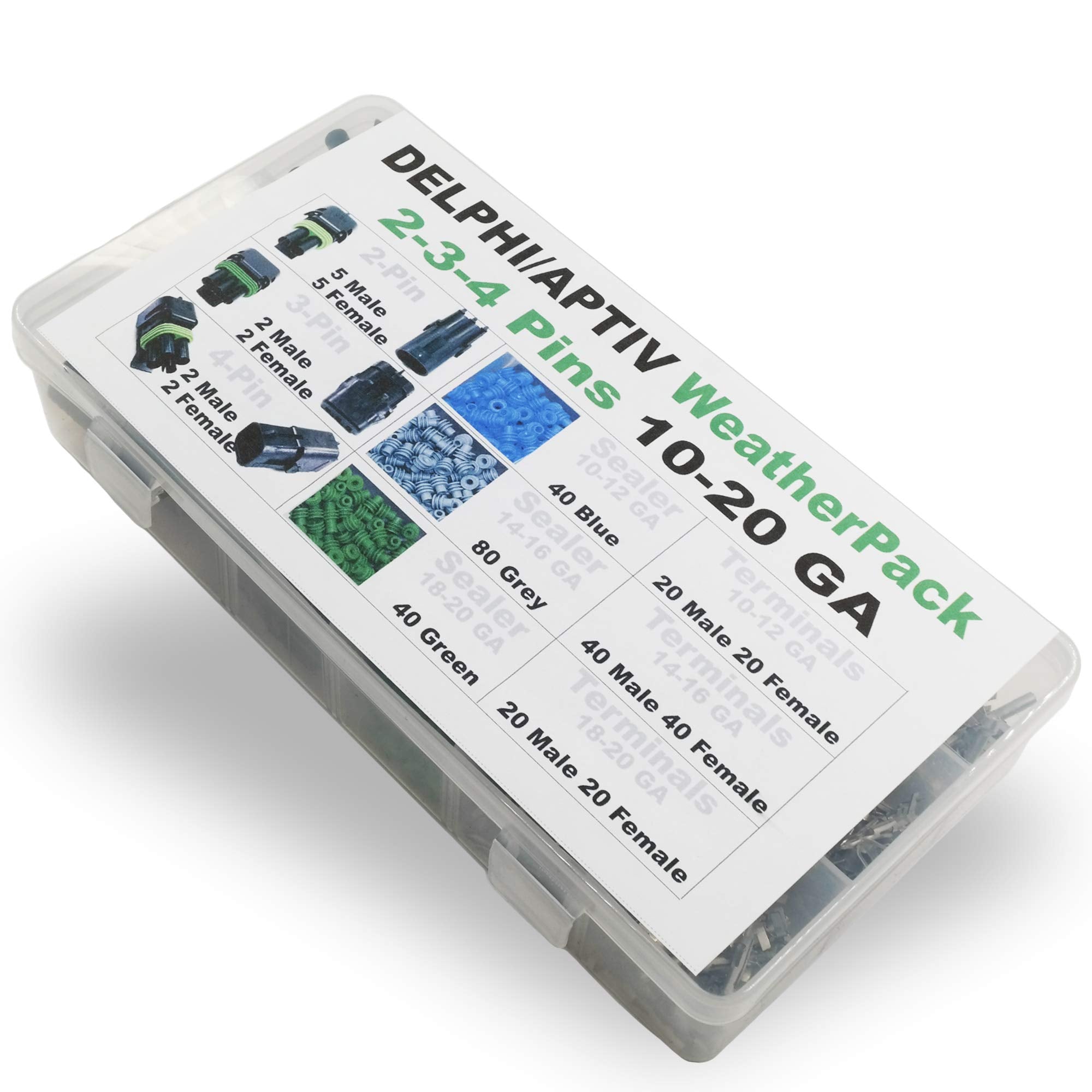 338Pcs 2, 3,4 Pin Weatherpack, 20 Amp Terminal Kit 10-20