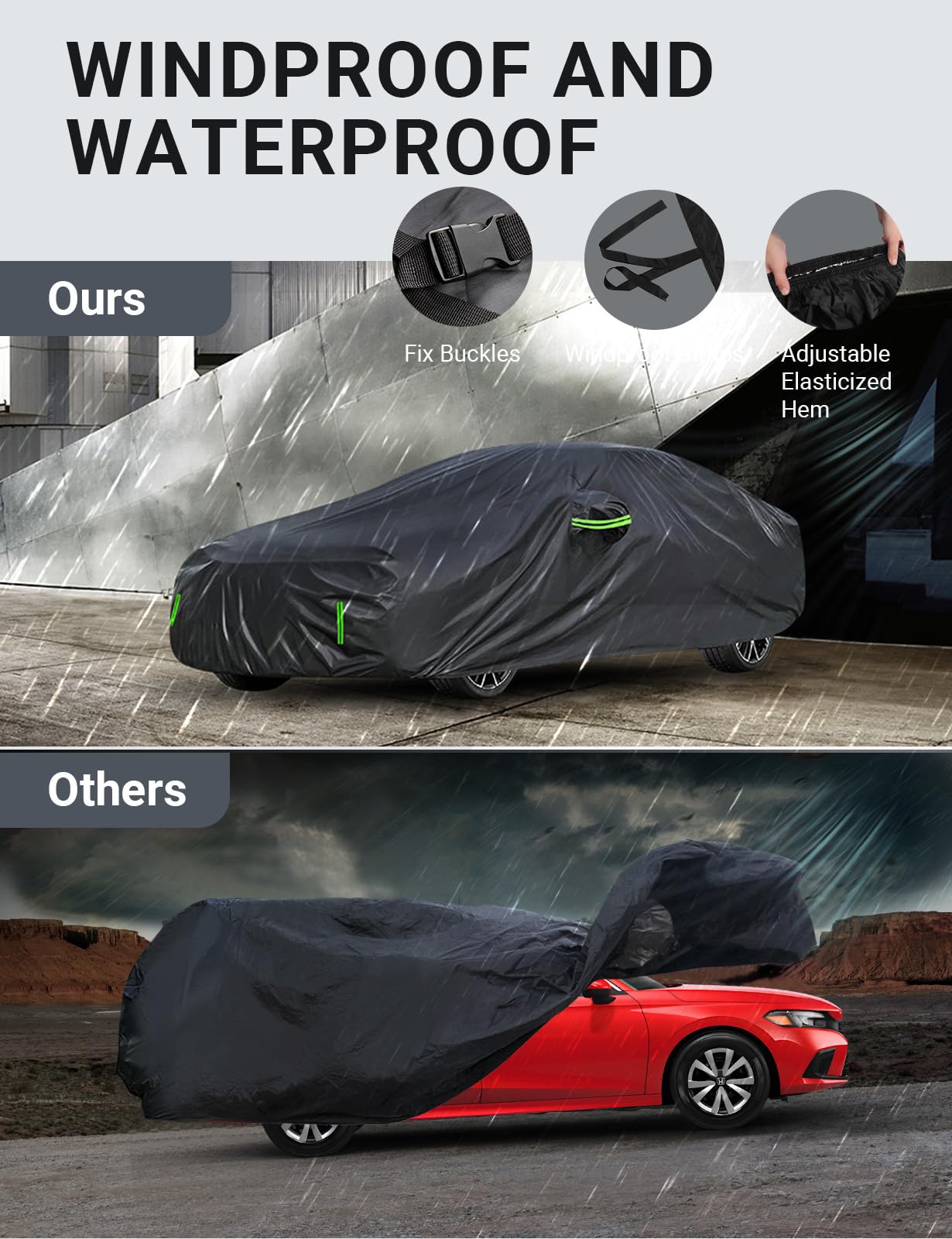 Proadsy 2024 Upgrade Car Cover For Honda Civic 2016-2023 2024, Waterproof All Weather For Automobiles, Windproof Snowproof Rain Hail Sun Uv Protection Full Outdoor Indoor Exterior Car Covers, Black