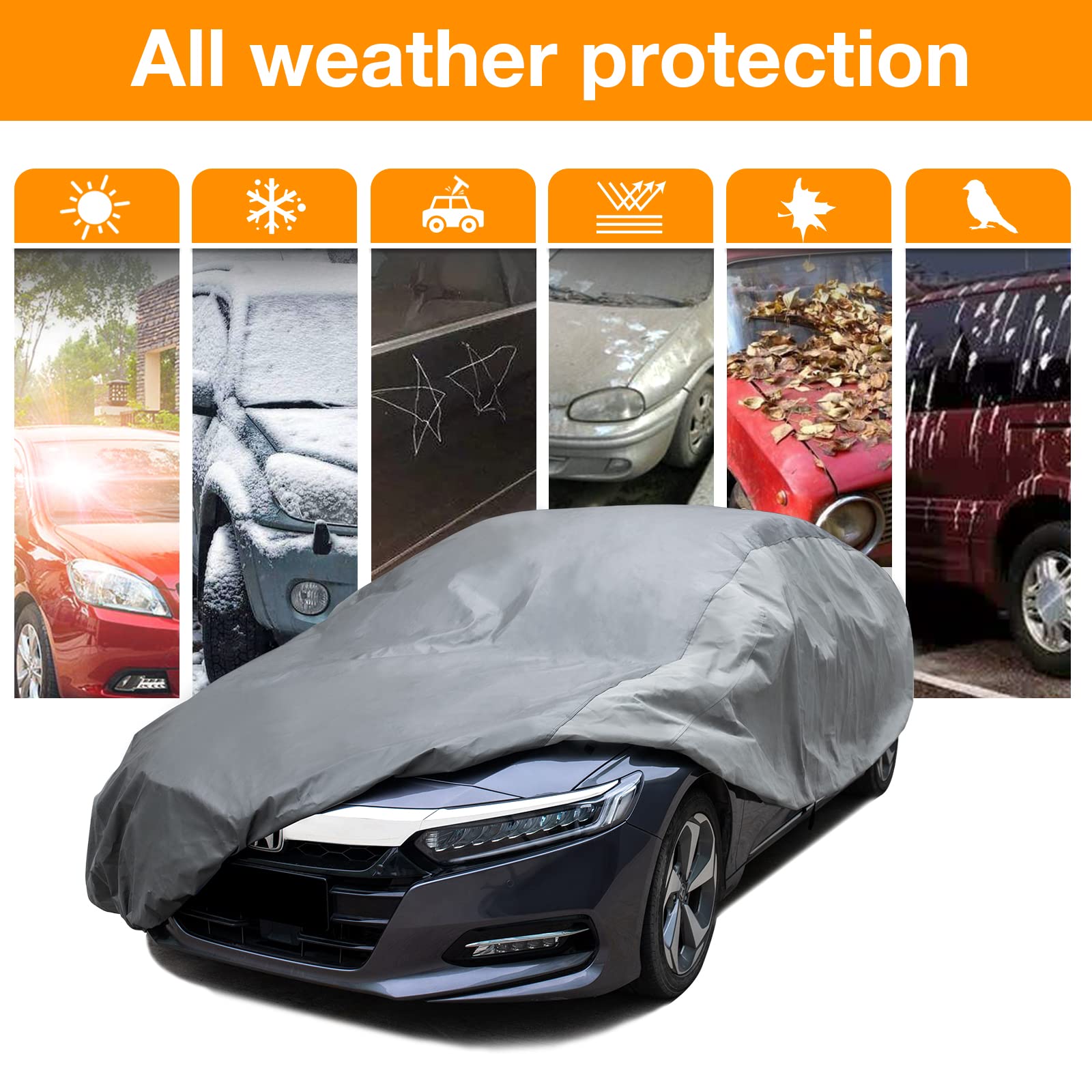 XCAR Ultra Light Waterproof Car Cover for Automobiles All Weather Protection, Windproof & Breathable, Fits Sedan Up to 160''