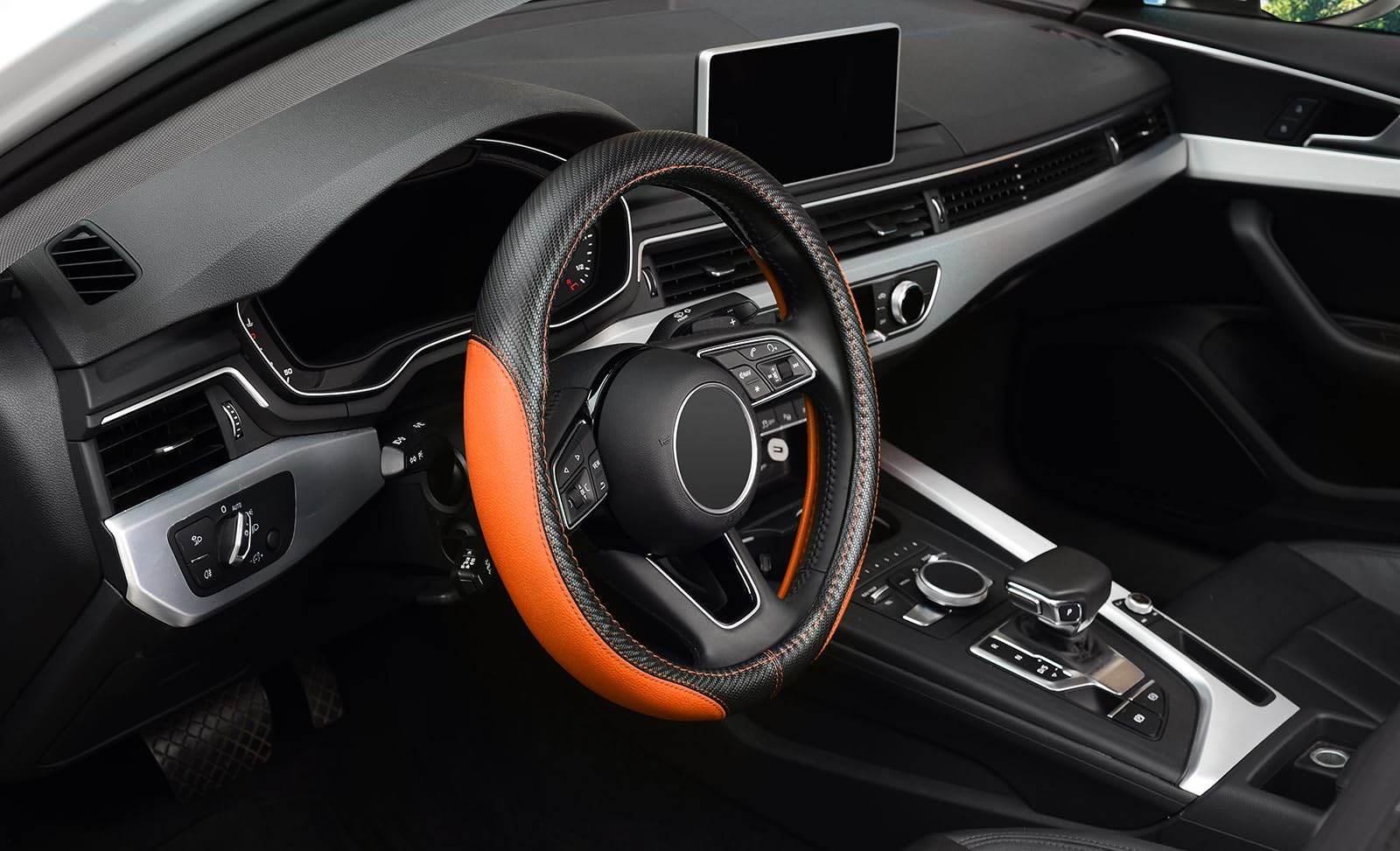 Labbyway Microfiber Leather Auto Car Steering Wheel Cover, Universal Fit 15 Inch Anti-Slip Wheel Protector, Orange