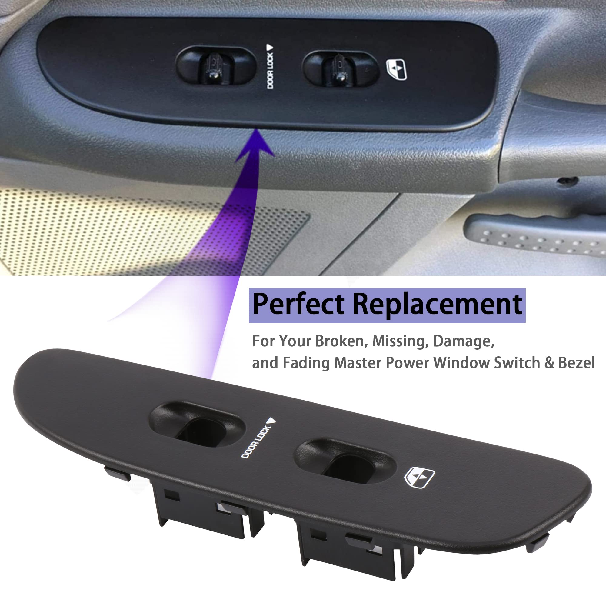 Basiker Window Switch Cover, Passenger Side Door Switch Panel Bezel Trim For 2002 To 2010 Dodge Ram 1500 2500 3500, Black
