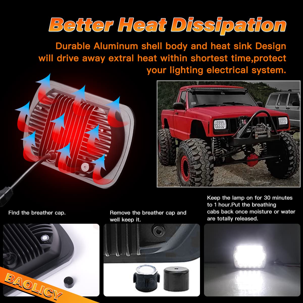 Baolicy 5X7 H6054 Led Headlights Dot Approved Hi/Low Sealed Beam 7X6 H6052 6054 H5054 H6054Ll 69822 Rectangular Chrome Headlight