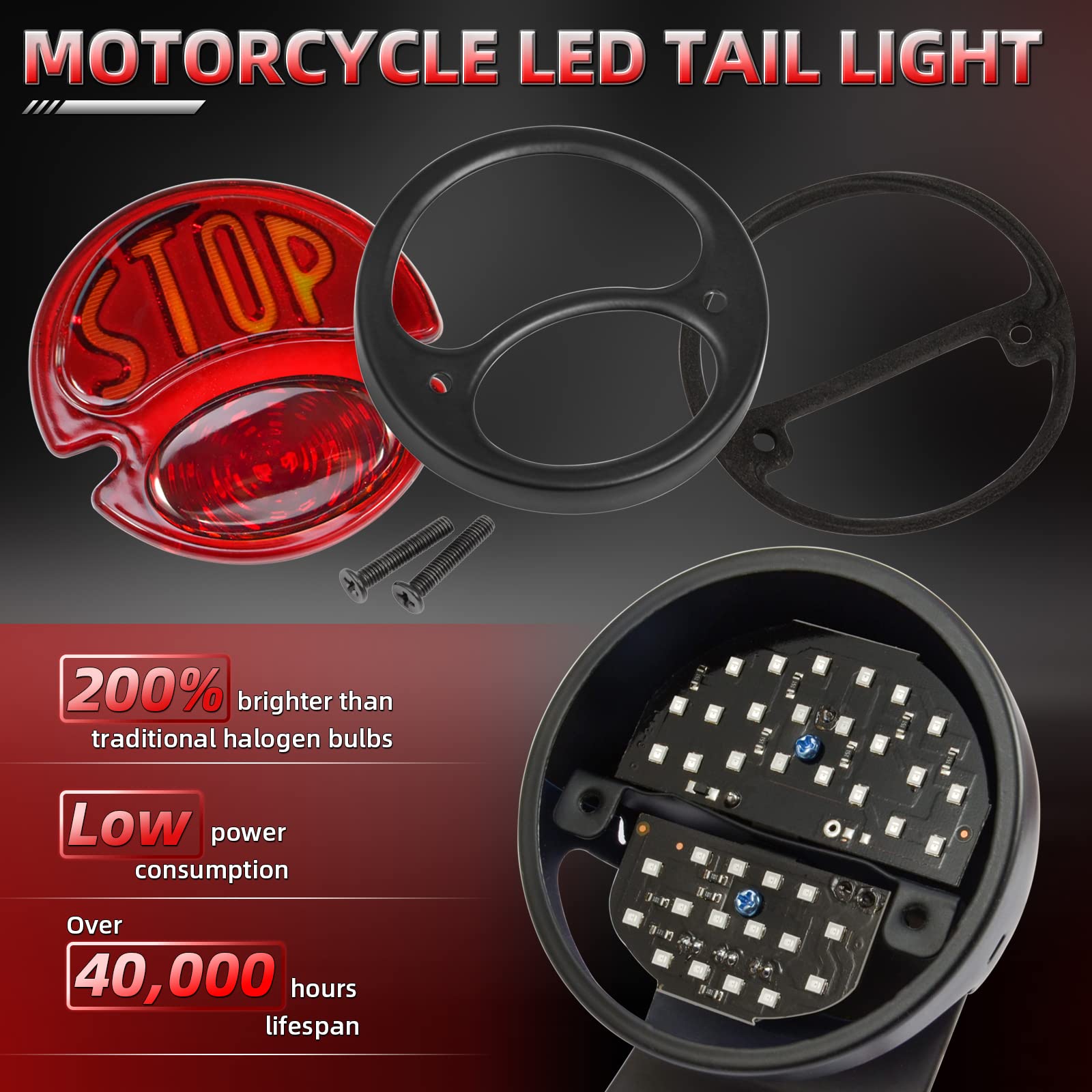 Amazicha 3/4 Axle Mount License Plate Bracket with LED Brake Tail Light for Harley Davidson Sportster Bobber Chopper Cafe