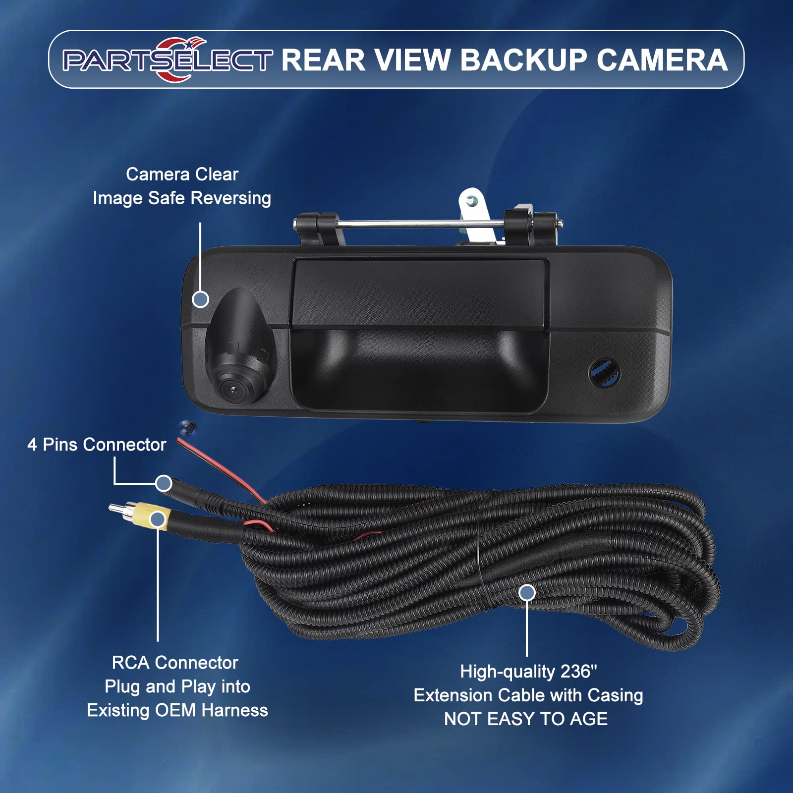 Partselect Rear Tailgate Handle Reverse View Backup Camera 69090-0C051 690900C051 81214 Replacement For 2007-2013 Toyota Tundra