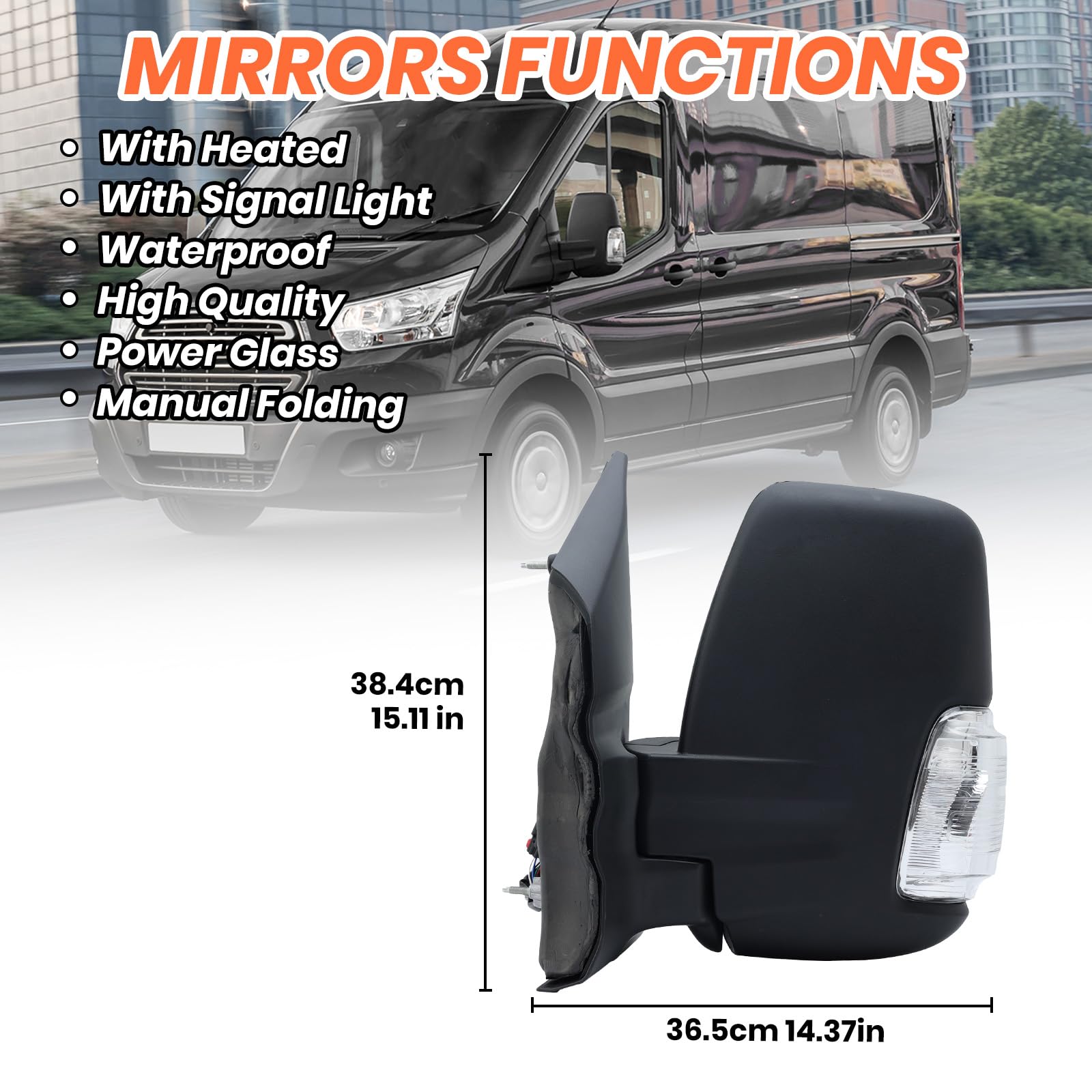 Mofoap Driver Side Mirror,Mirror Compatible With 2015-2021 Ford Transit 150 250 350 350 Hd,Transit Side View Mirror With Power G