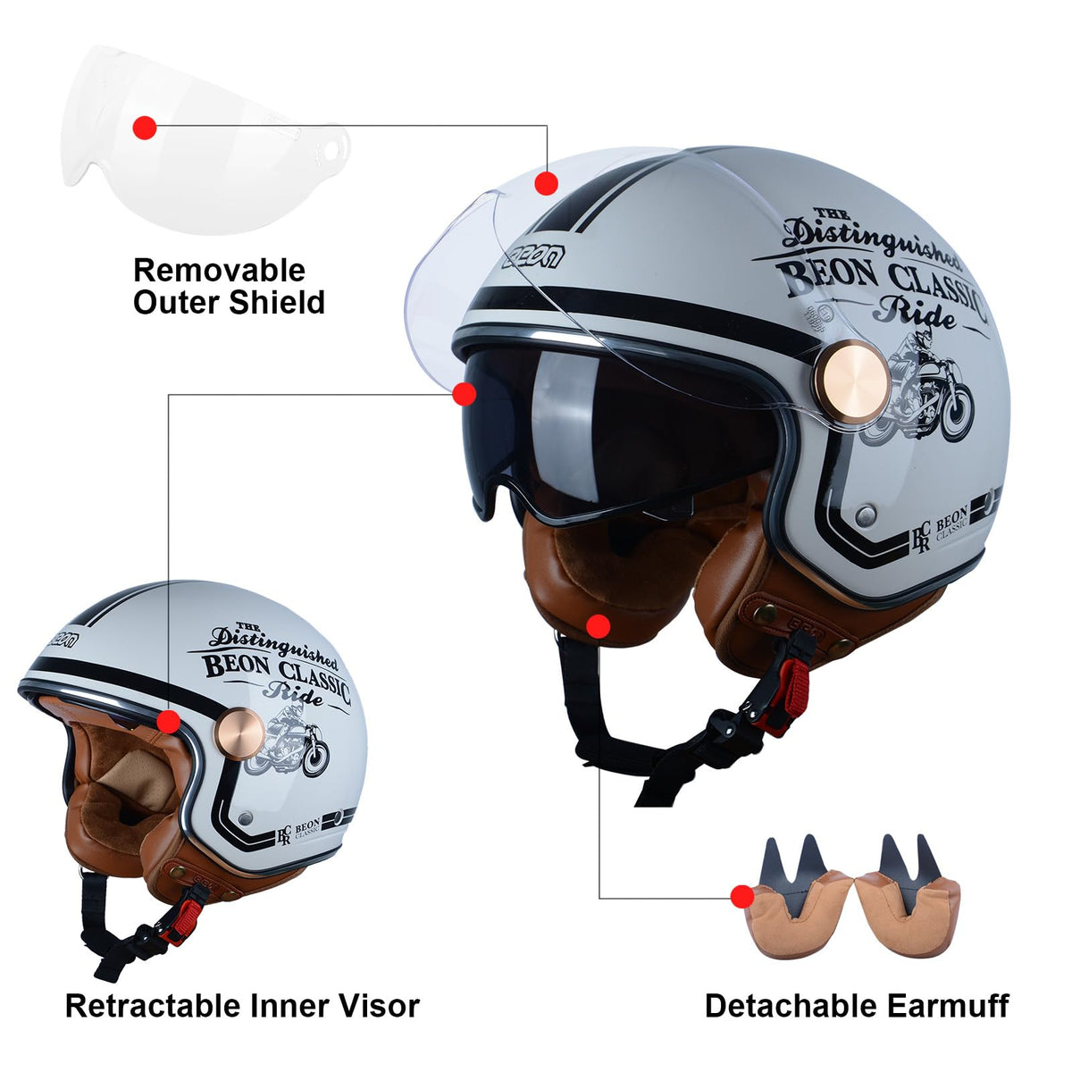 beon motorcycle helmet BEON Open Face Motorcycle Helmet, DOT Approved, Medium, BCR Glossy Whi – Carkart