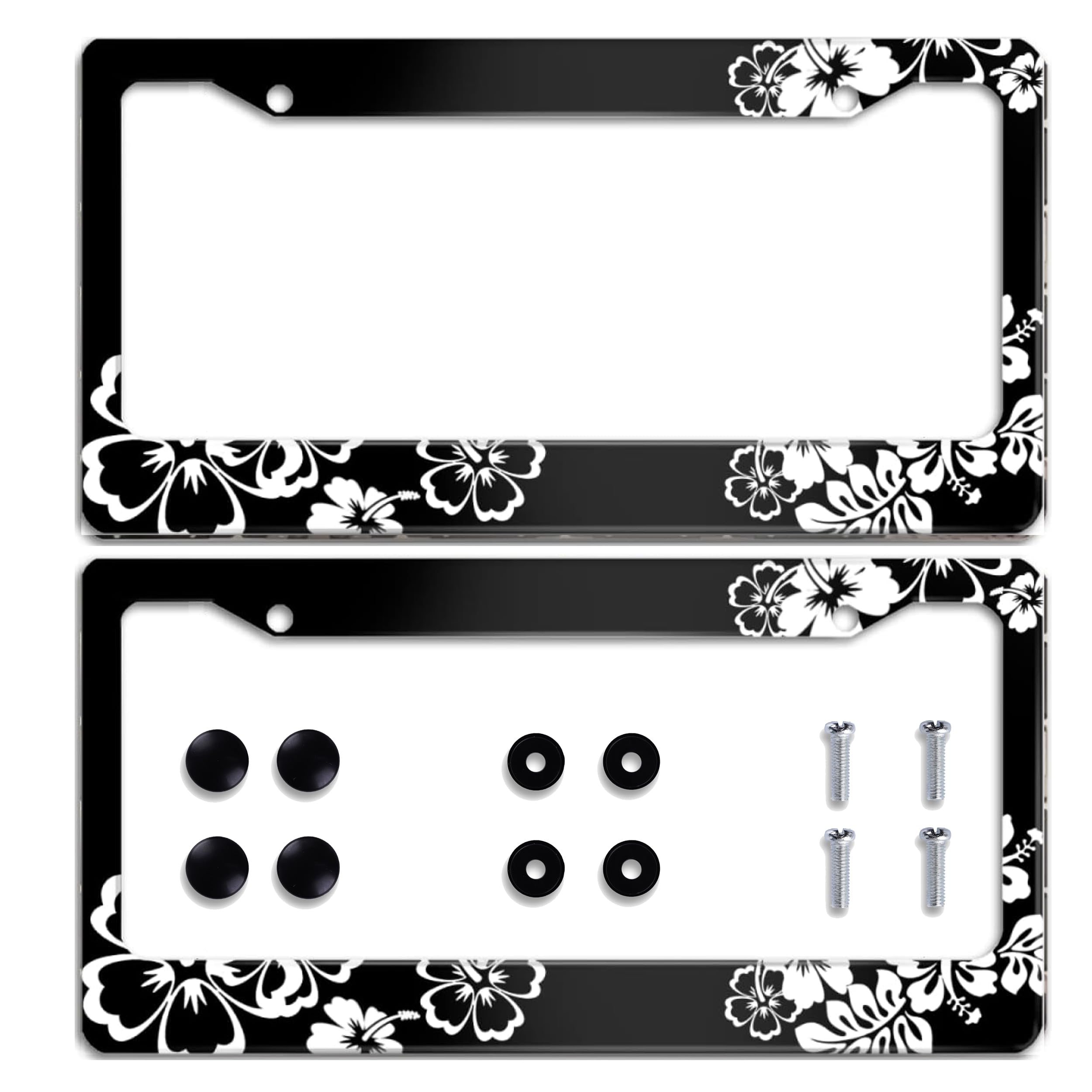 Personalized 2 Pack License Plate Frame Beautiful Hibiscus Flowers Stainless Steel License Plate Accessory Decorative 2 Holes An