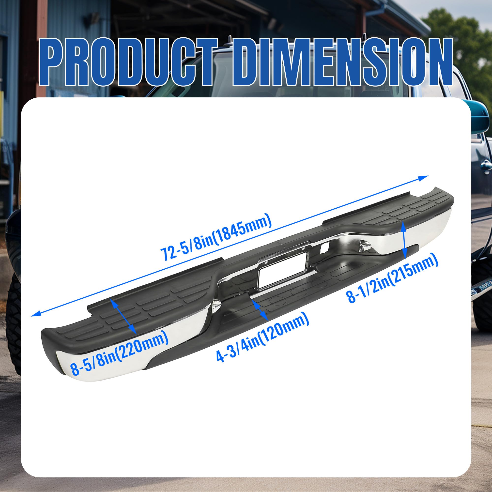 KUAFU Chrome Rear Step Bumper Compatible with 1999-2006 Chevy Chevrolet Silverado GMC Sierra 1500 2500 Steel with License Plate