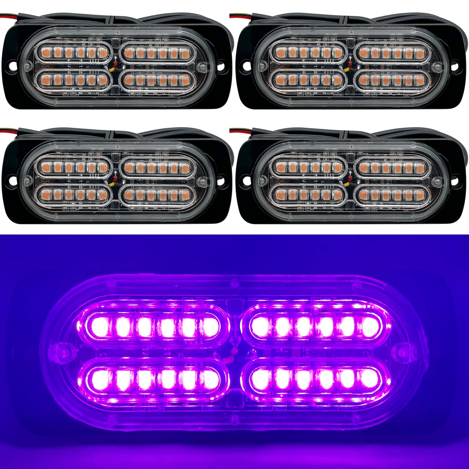 12-24V 20-Led Super Bright Emergency Warning Caution Hazard Construction Waterproof Amber Strobe Light Bar With 32 Different Flashing For Car Truck Suv Van - 4Pcs (Purple)