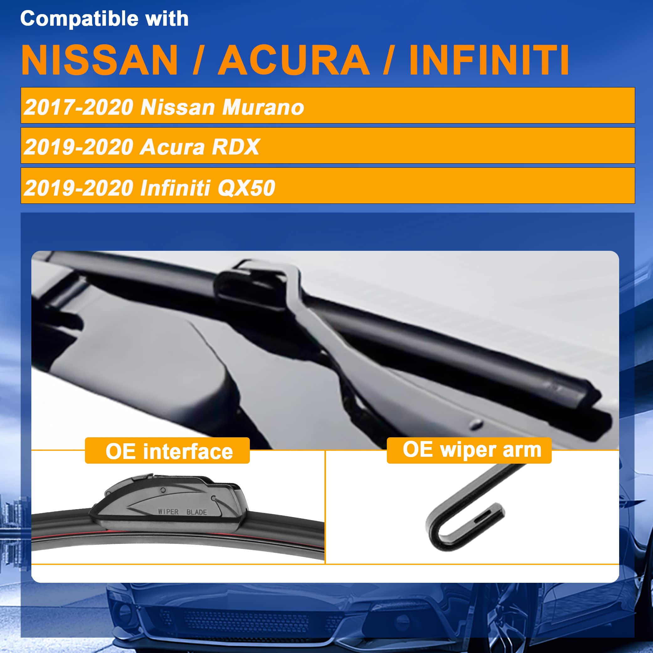 Raintok Windshield Wiper Blades Replacement For Acura Rdx Infiniti Qx50 Nissan Murano 2017 2018 2019 2020 Original Factory Quali