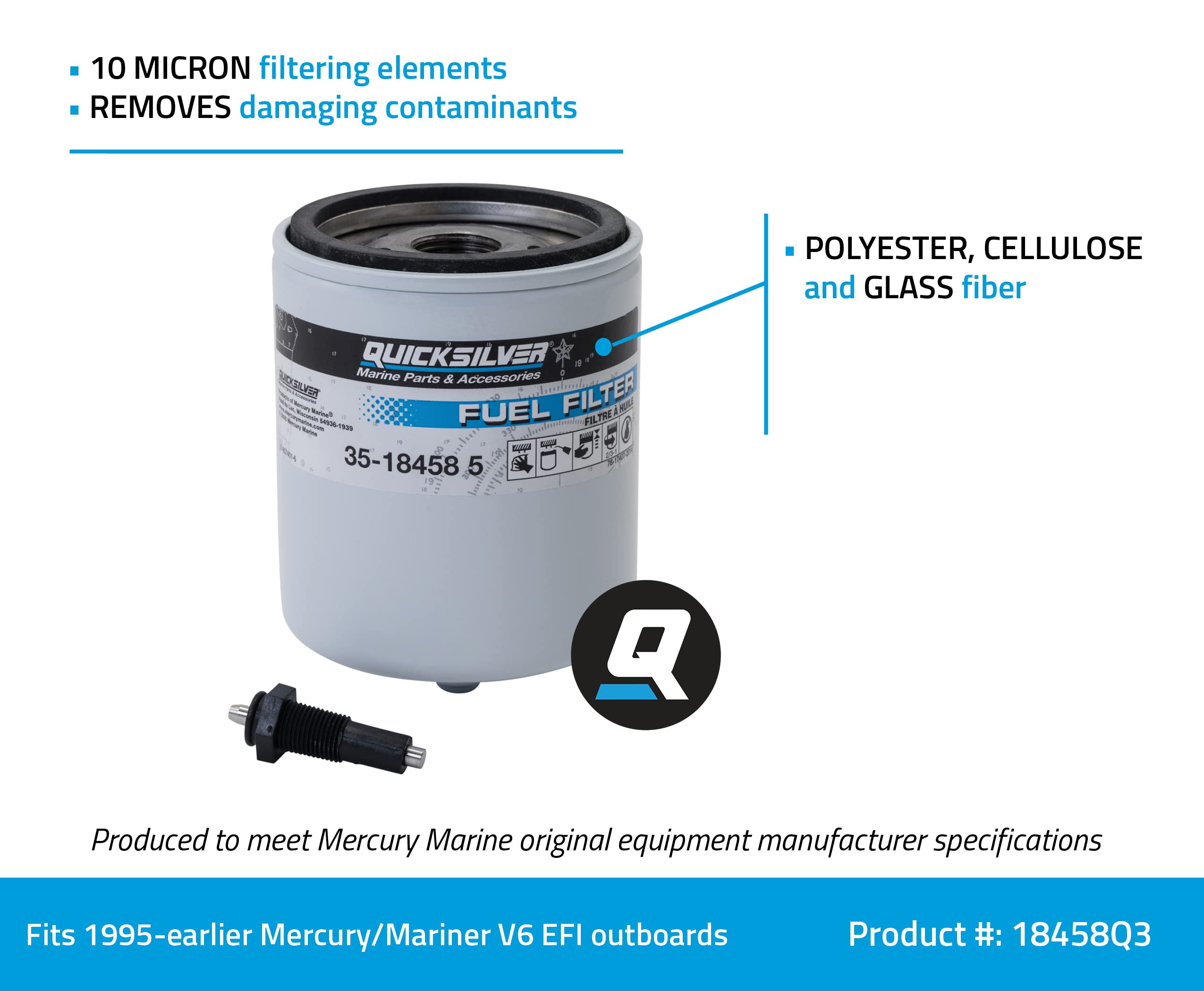 Quicksilver 18458Q3 Water Separating Fuel Filter Kit With Black Water Warning Sensor